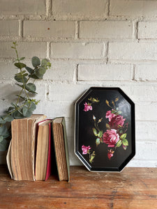 Crown Ducal Pottery Tray with Pink Roses on Black