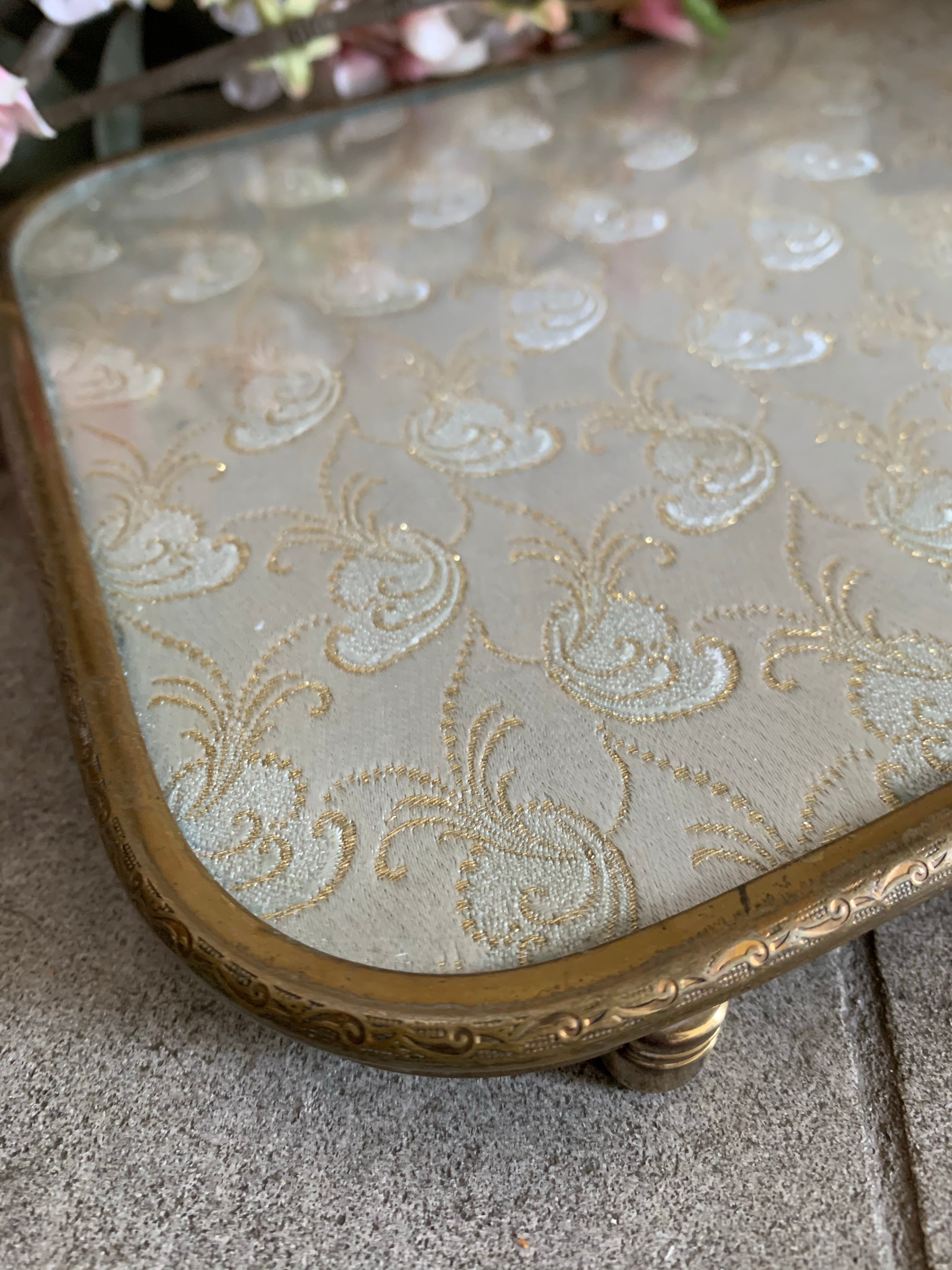 Lace and Gilded Metal Tray