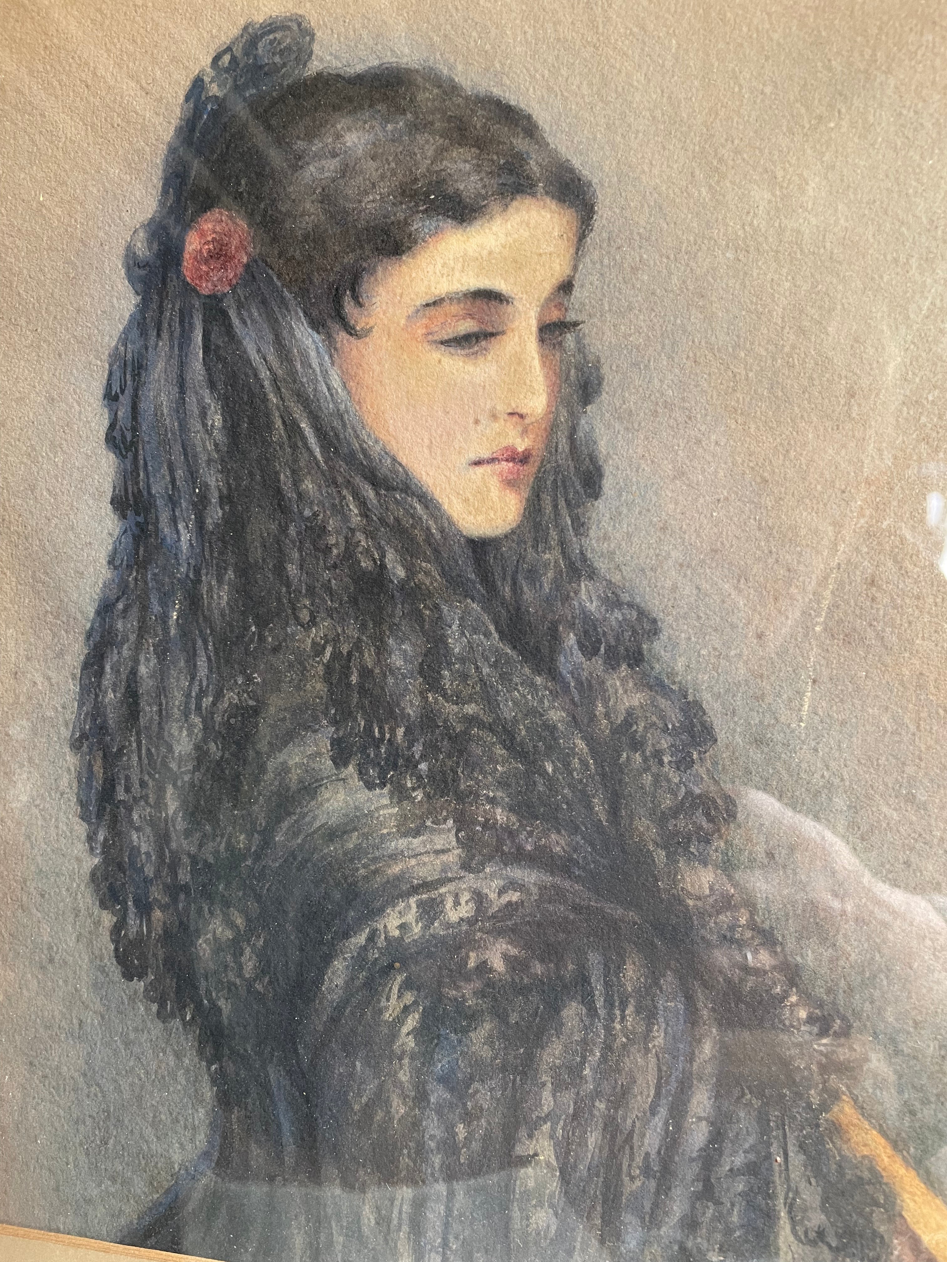 19th Century Spanish Lady: Pastel on Board