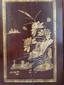 Large Antique Chinese Decorative Wood Panel with gold detail