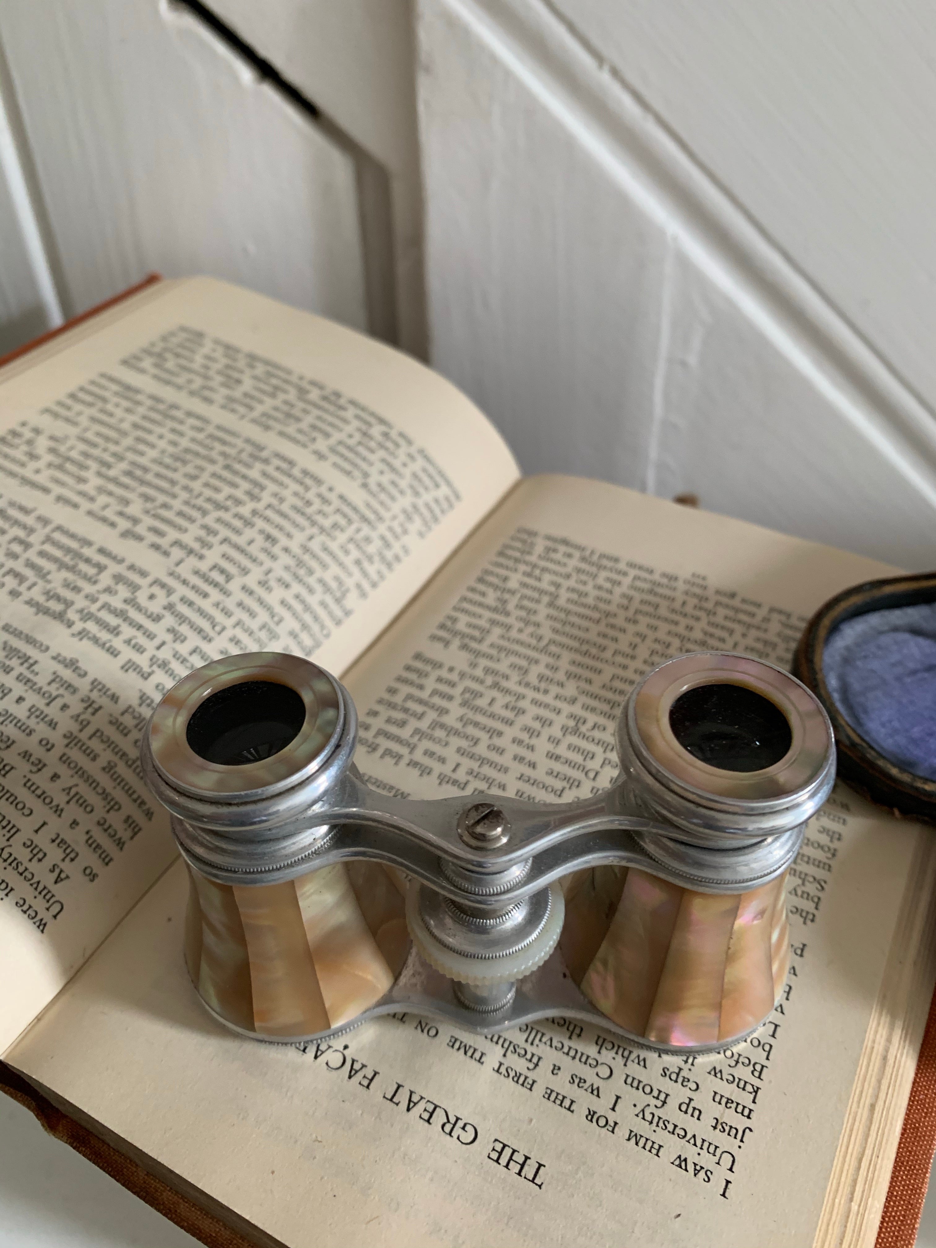 Mother of Pearl Antique Opera Glasses with Leather Case