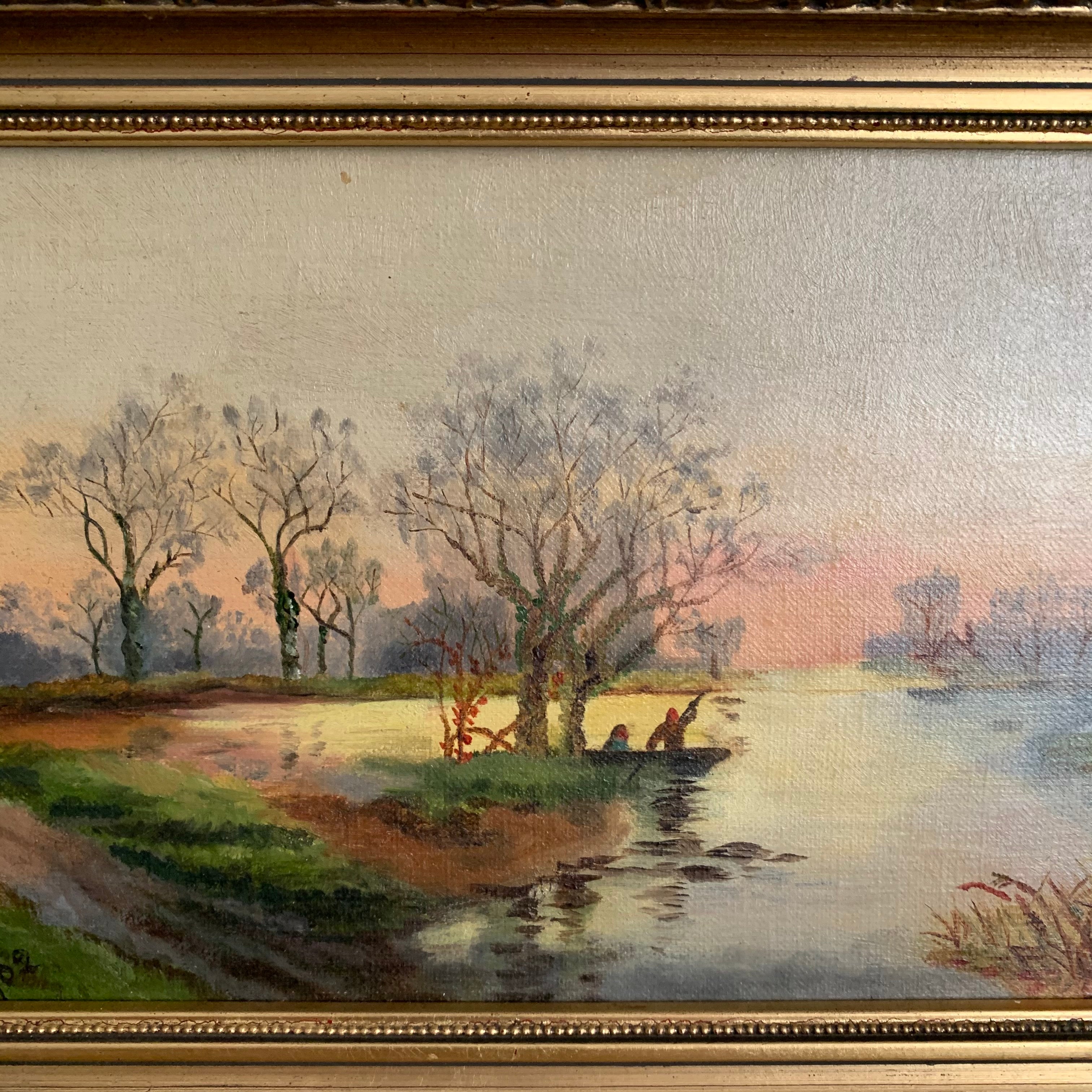 A Landscape at Dusk: Antique Oil, signed and dated 1902