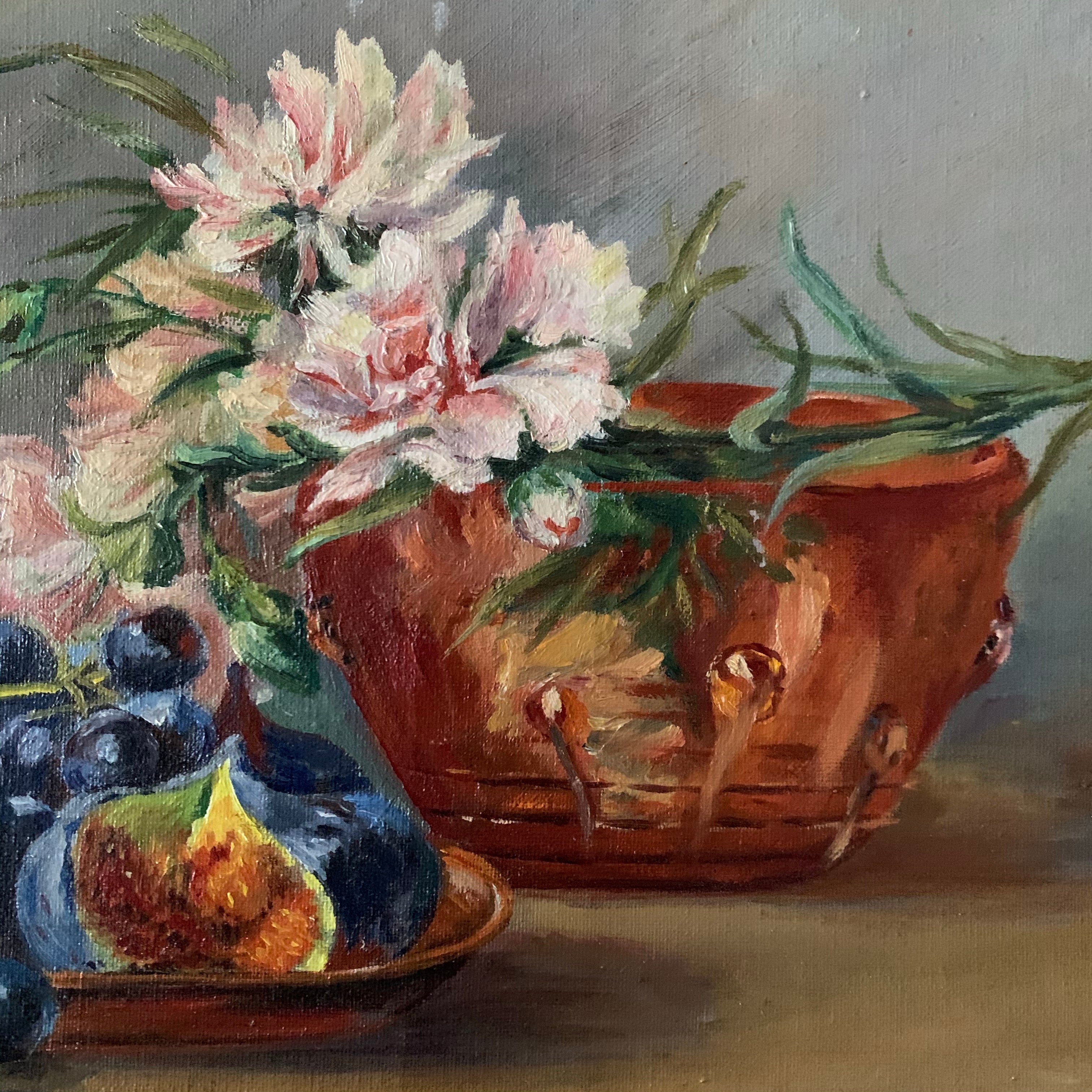 Still Life Oil Painting of Fruit & Flowers