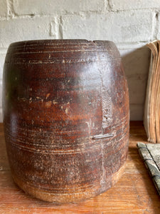 19th Century Hand-Carved Wood Grain Measure Pot
