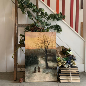 Antique Oil on Canvas: Wintry Forest