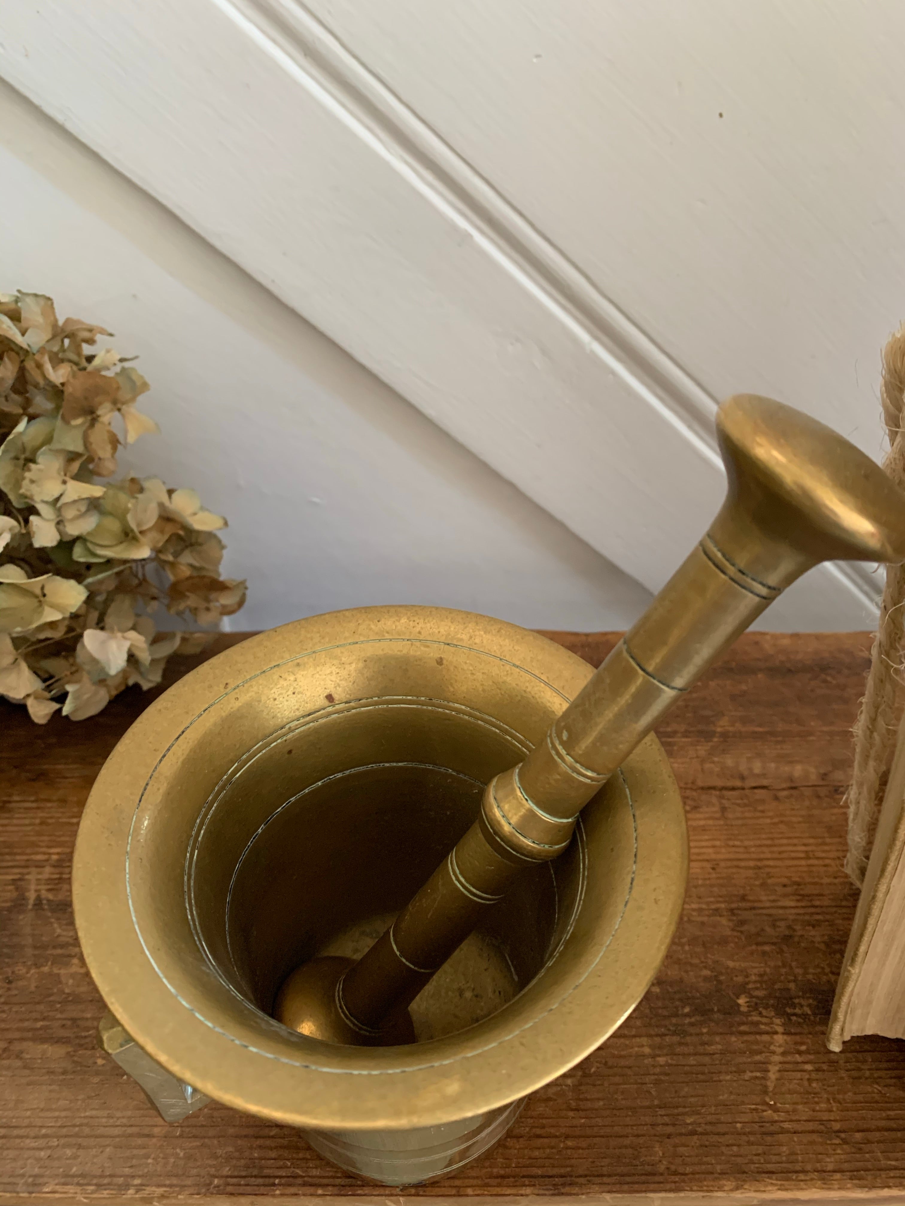 Large Antique Brass Pestle and Mortar 2