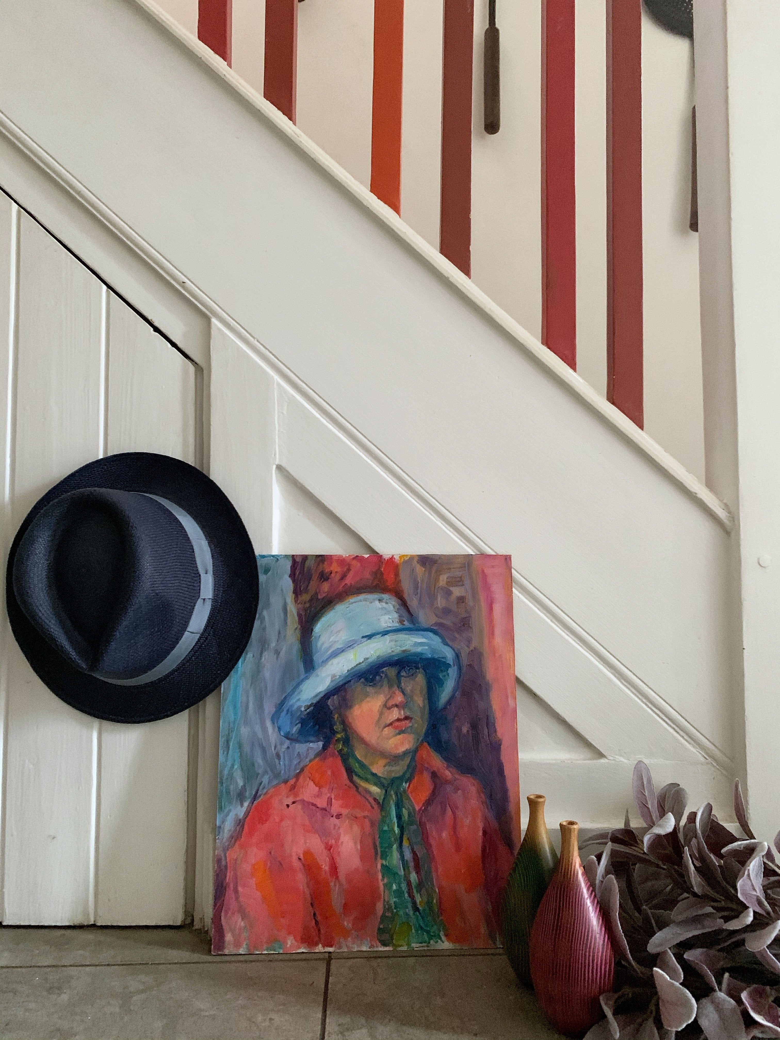 Portrait of a Lady with a Hat- Small Oil Painting on Board