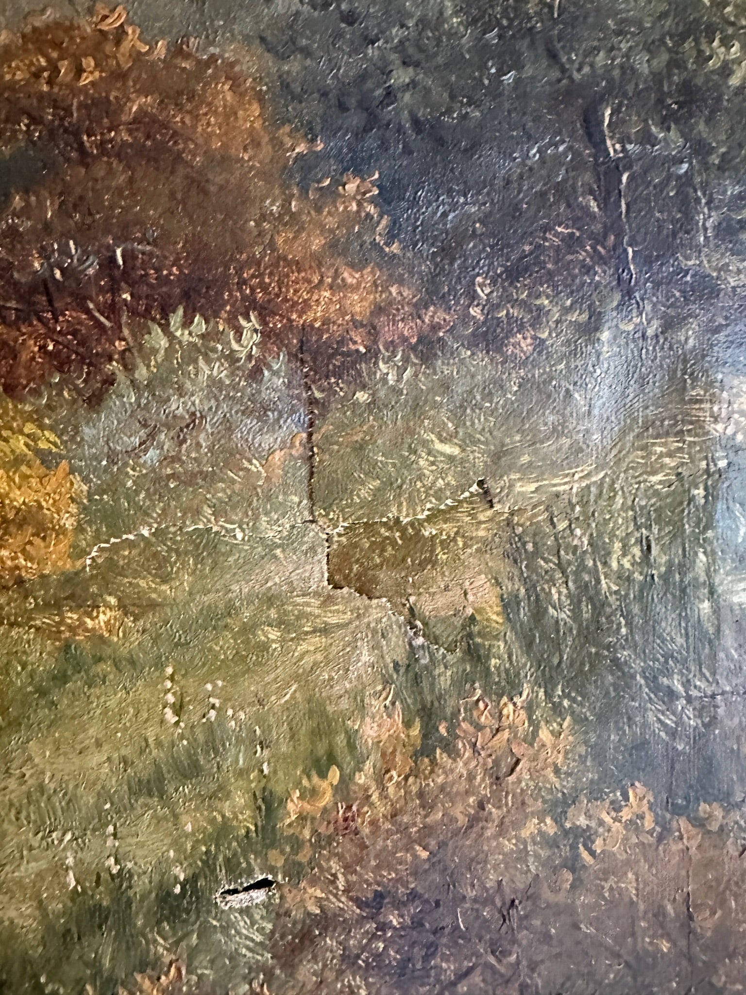19th Century Landscape with Woman & Dog: Unframed Oil on Canvas