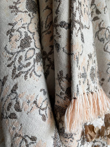 Coral Pink and Grey Embroidered Throw with Fringing