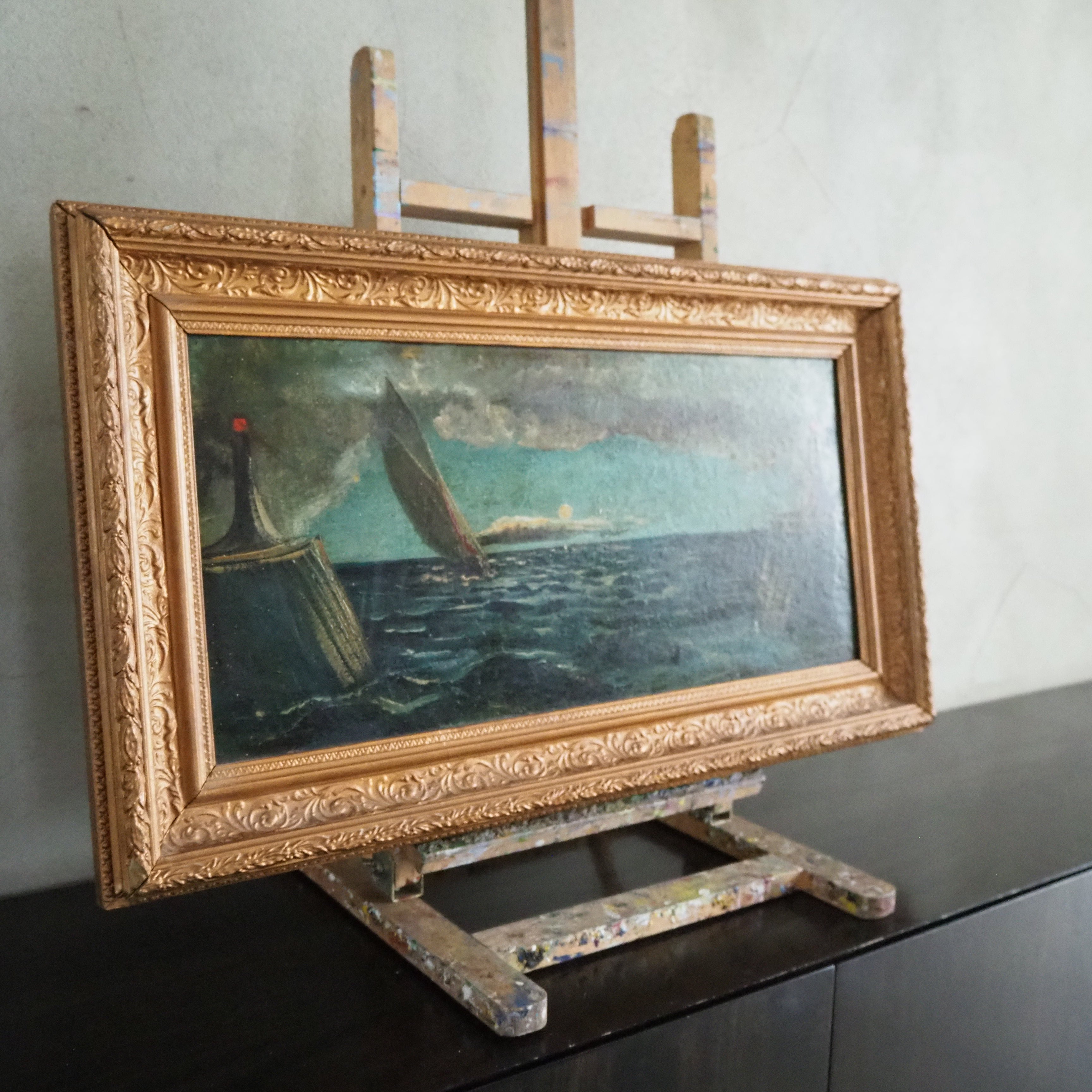 Moody Seas: Antique Oil on Board