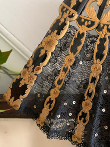 Black Lace, Gold and Sequin Fan