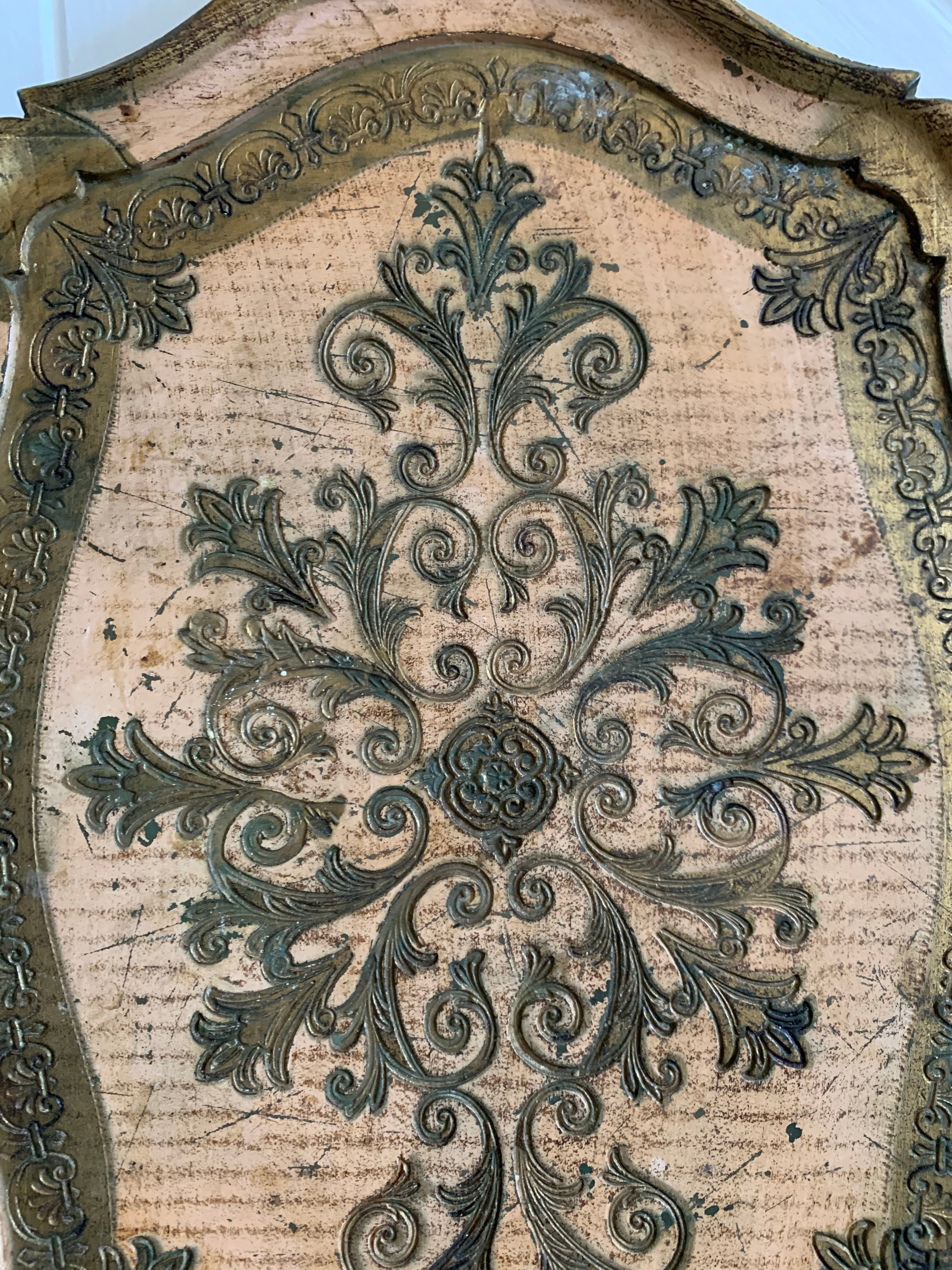 Pink Florentine Wood Gilt Tray