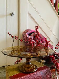 Vintage Amber Pressed Glass Cake Stand
