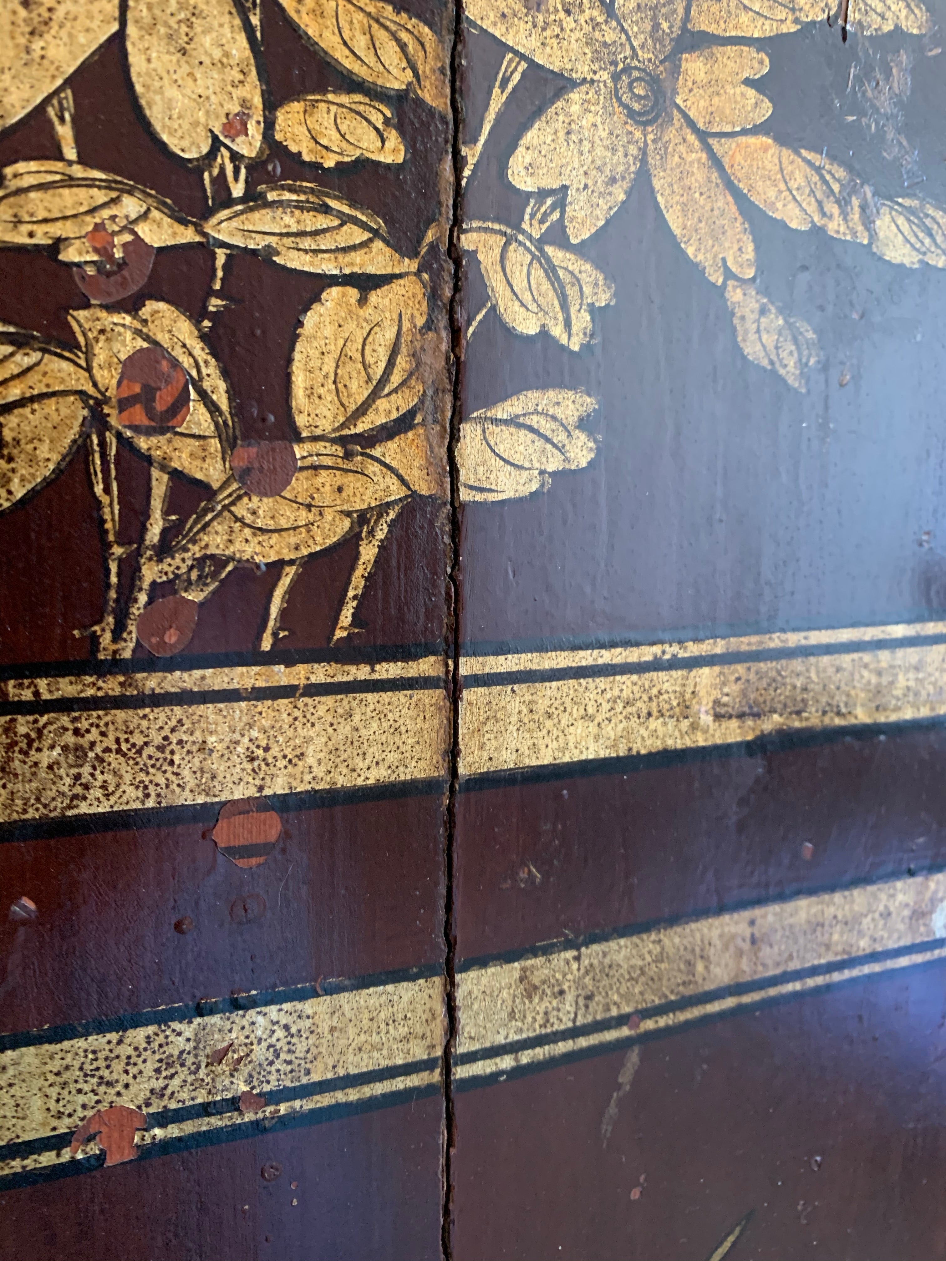Large Antique Chinese Decorative Wood Panel with gold detail