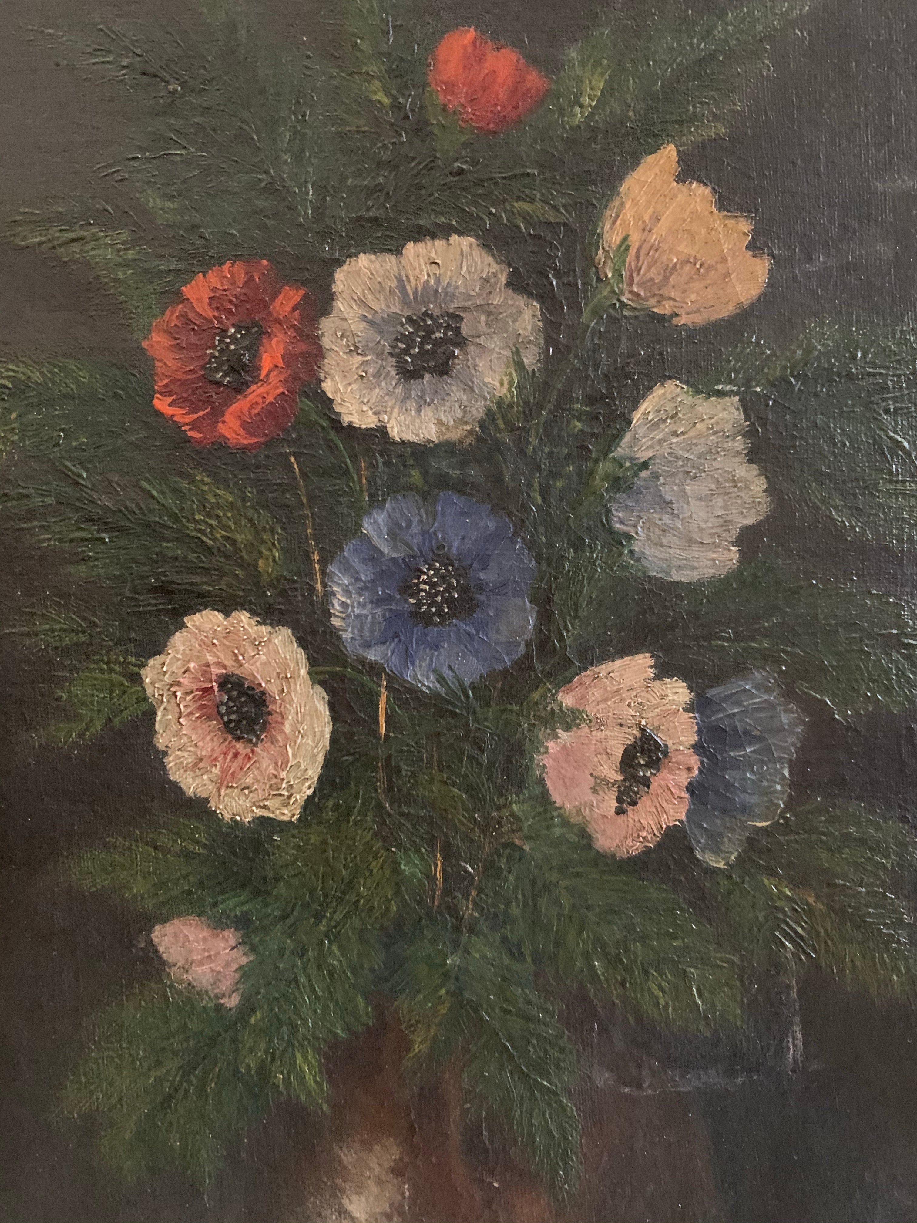 Little 1940s French Floral Oil On Canvas