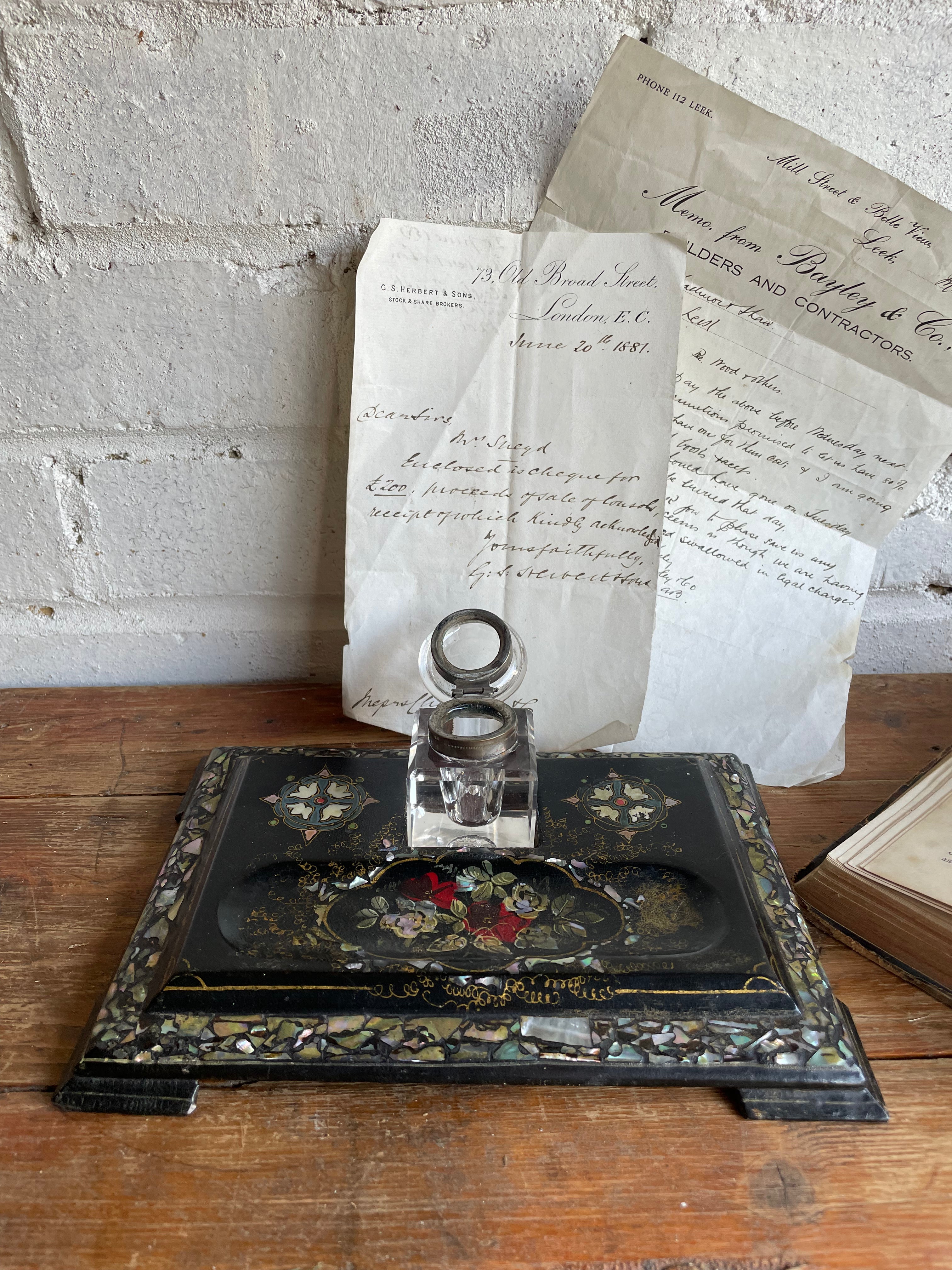 Victorian Ink Well Ink In Victorian Ink Well with Mother of Pearl Inlay – Reclectic