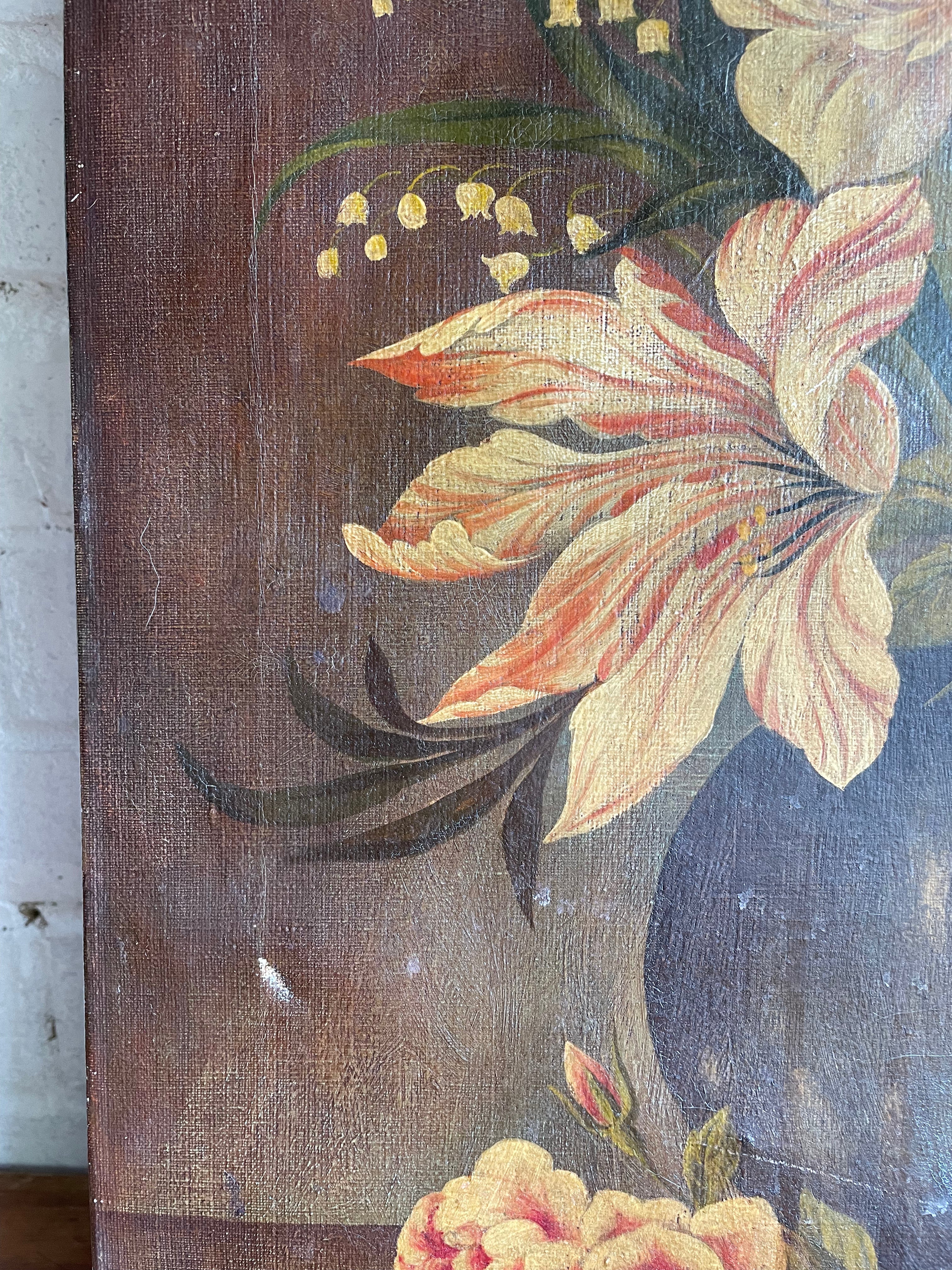 Muted Hues Floral: Antique Oil on Canvas