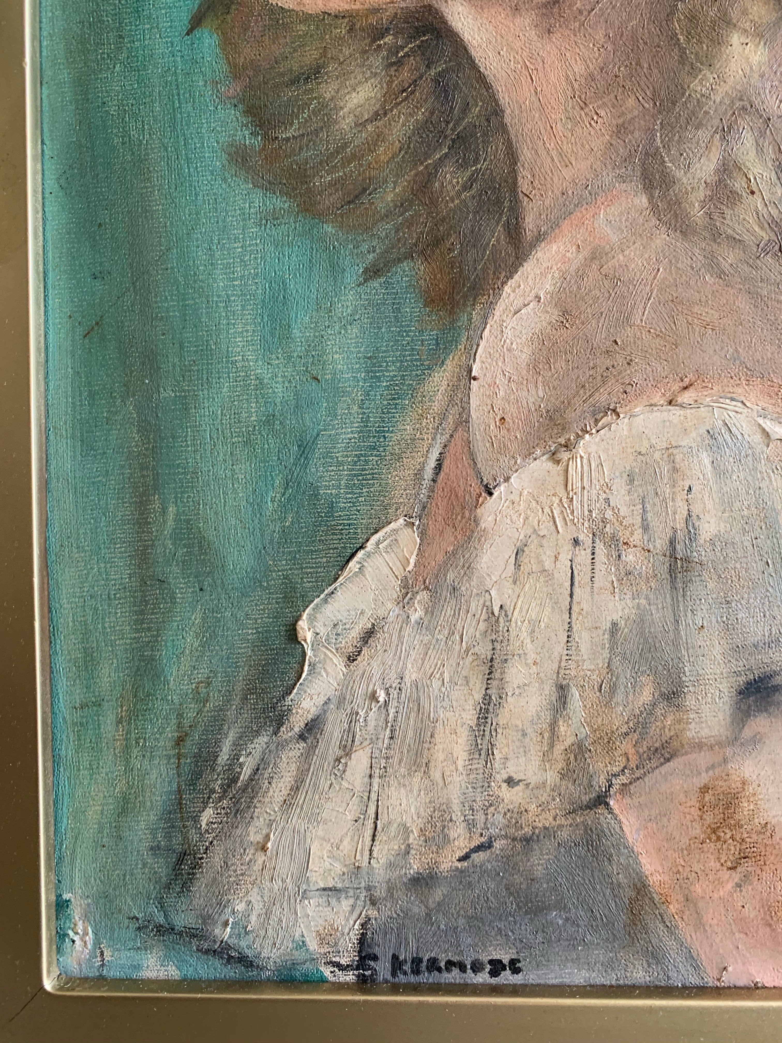 Lady with a Ruffle Dress - Framed Oil Painting on Canvas