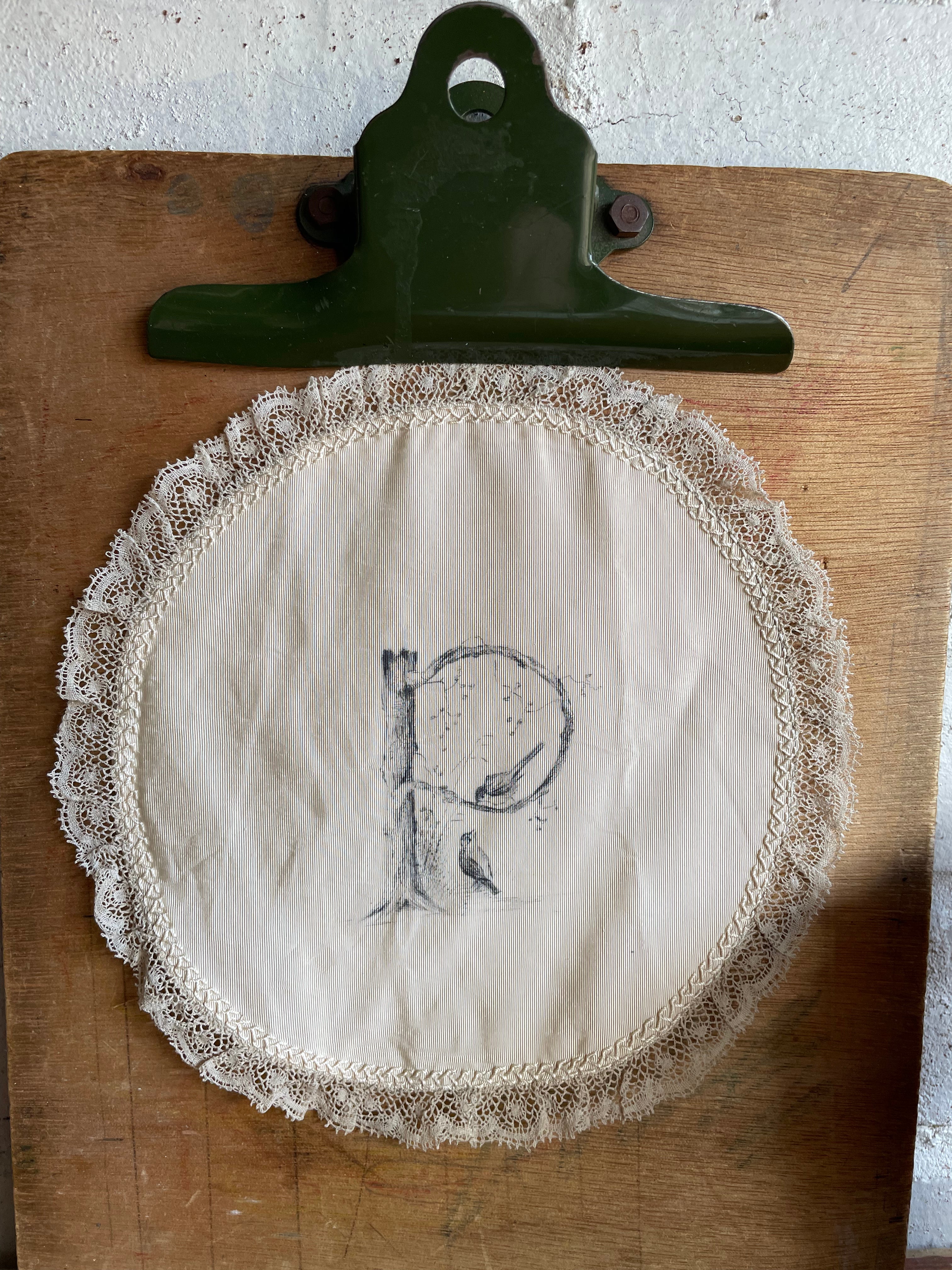 Victorian Silk & Lace Doily with Ink Lettered “P”
