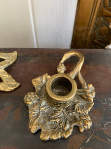 Ornate Floral Gilt Candlestick Pair