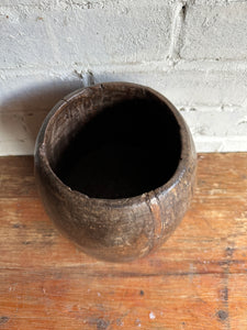 19th Century Indian Hand-Carved Wood Grain Measure Pot