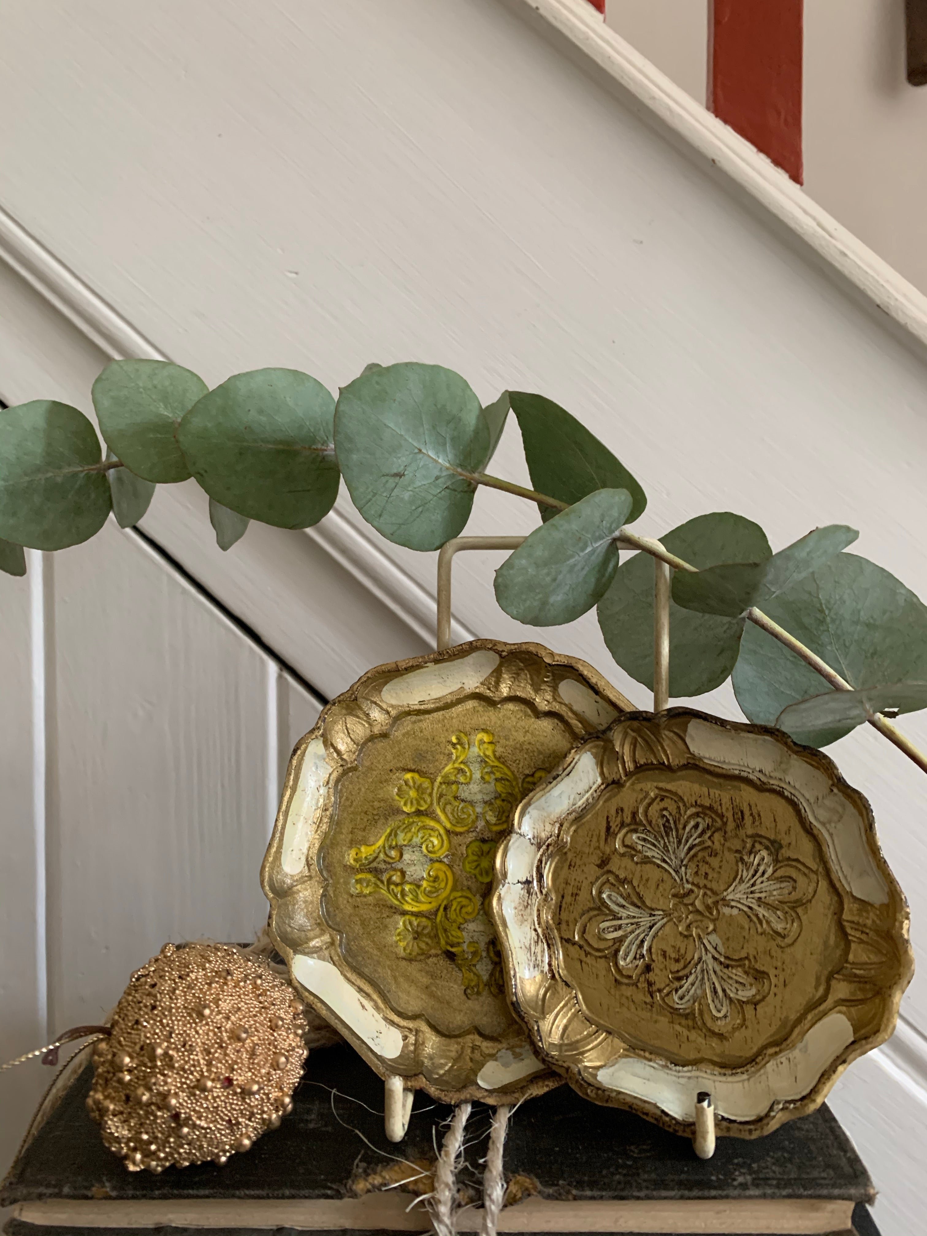 Set of Two Vintage Italian Florentine Coasters - White