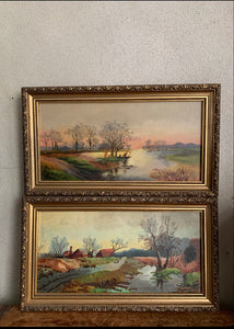 A Landscape at Dusk: Antique Oil, signed and dated 1902