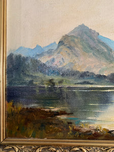 A Lake at Sunset:  Signed Oil on Canvas
