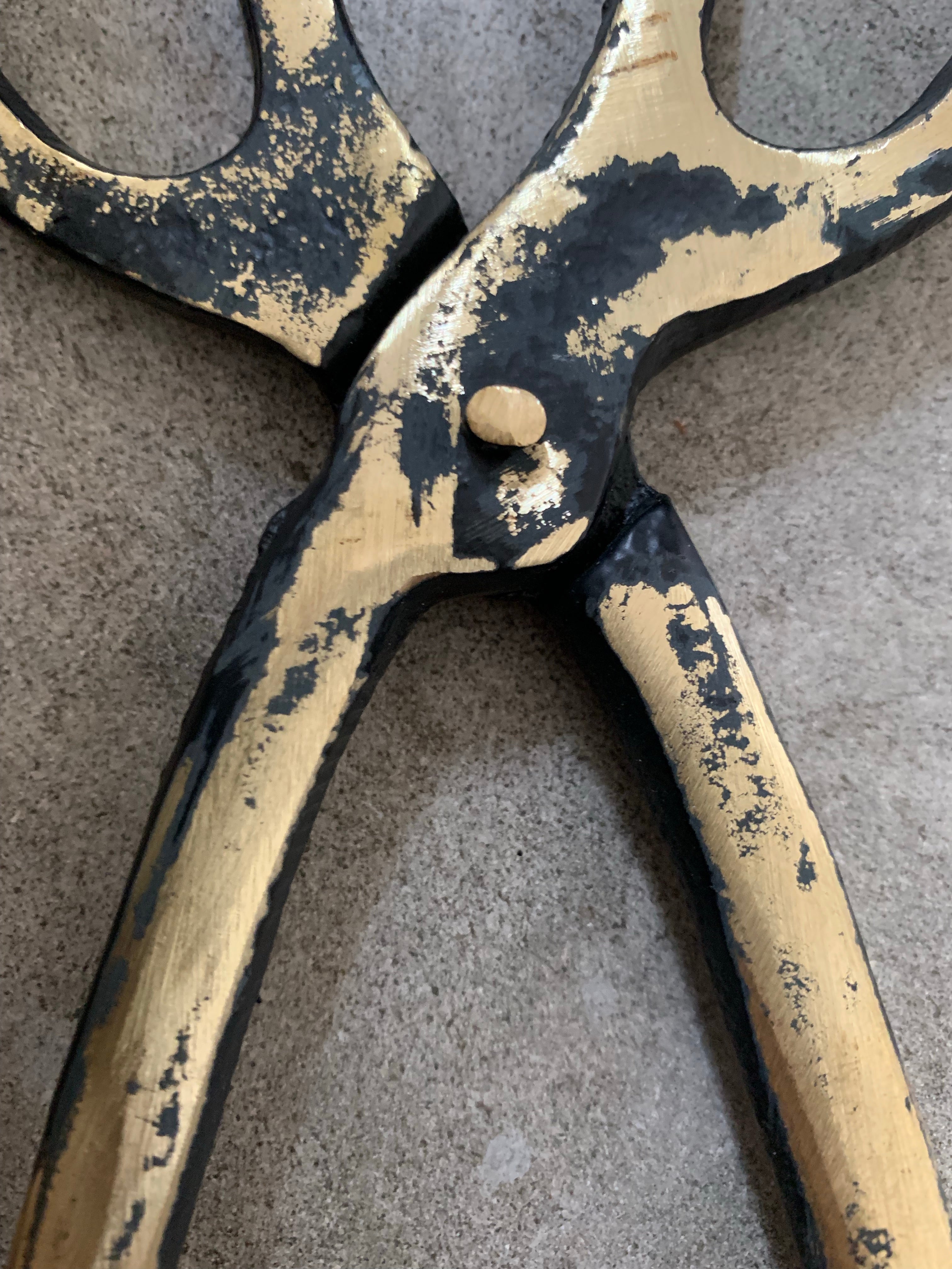 Large Gold and Black Vintage Coal Tongs