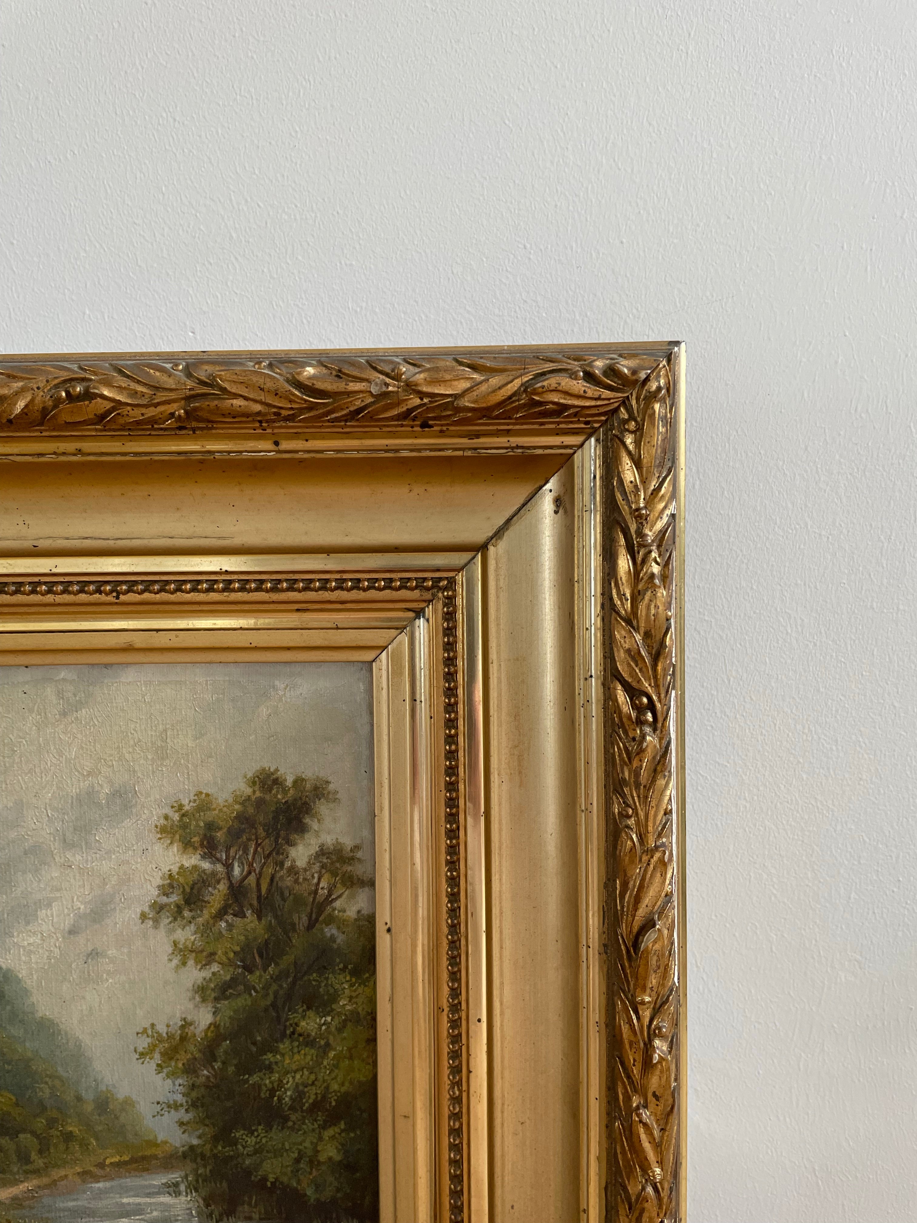Moody Landscape: Gilt Framed Oil on Canvas
