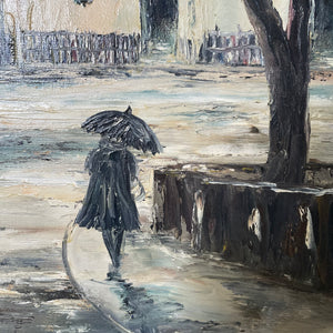 Midcentury Monochrome Oil on Board
