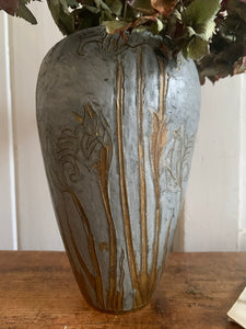 Metal Vase with Decorative Gold Detail