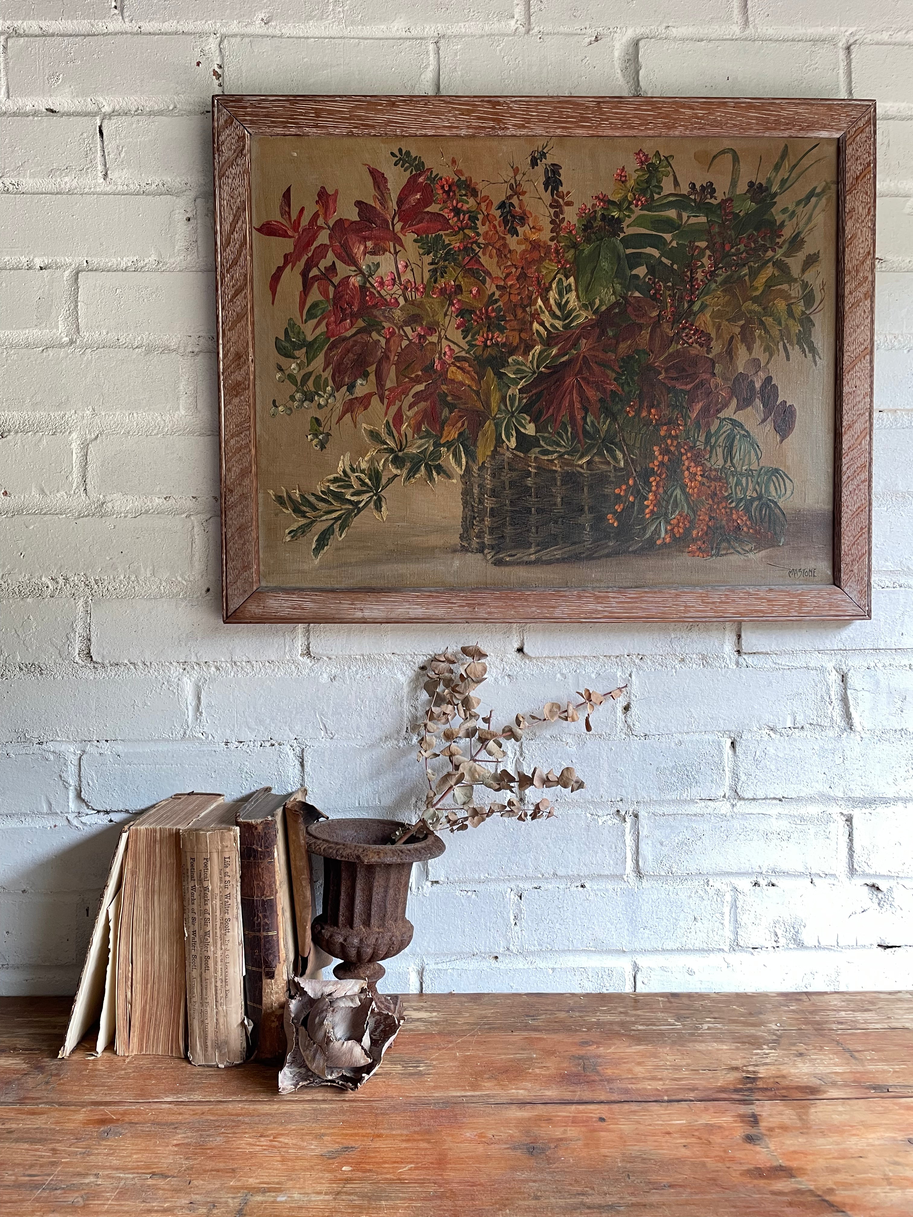 Flowers Bursting from a Basket: Oil On Canvas