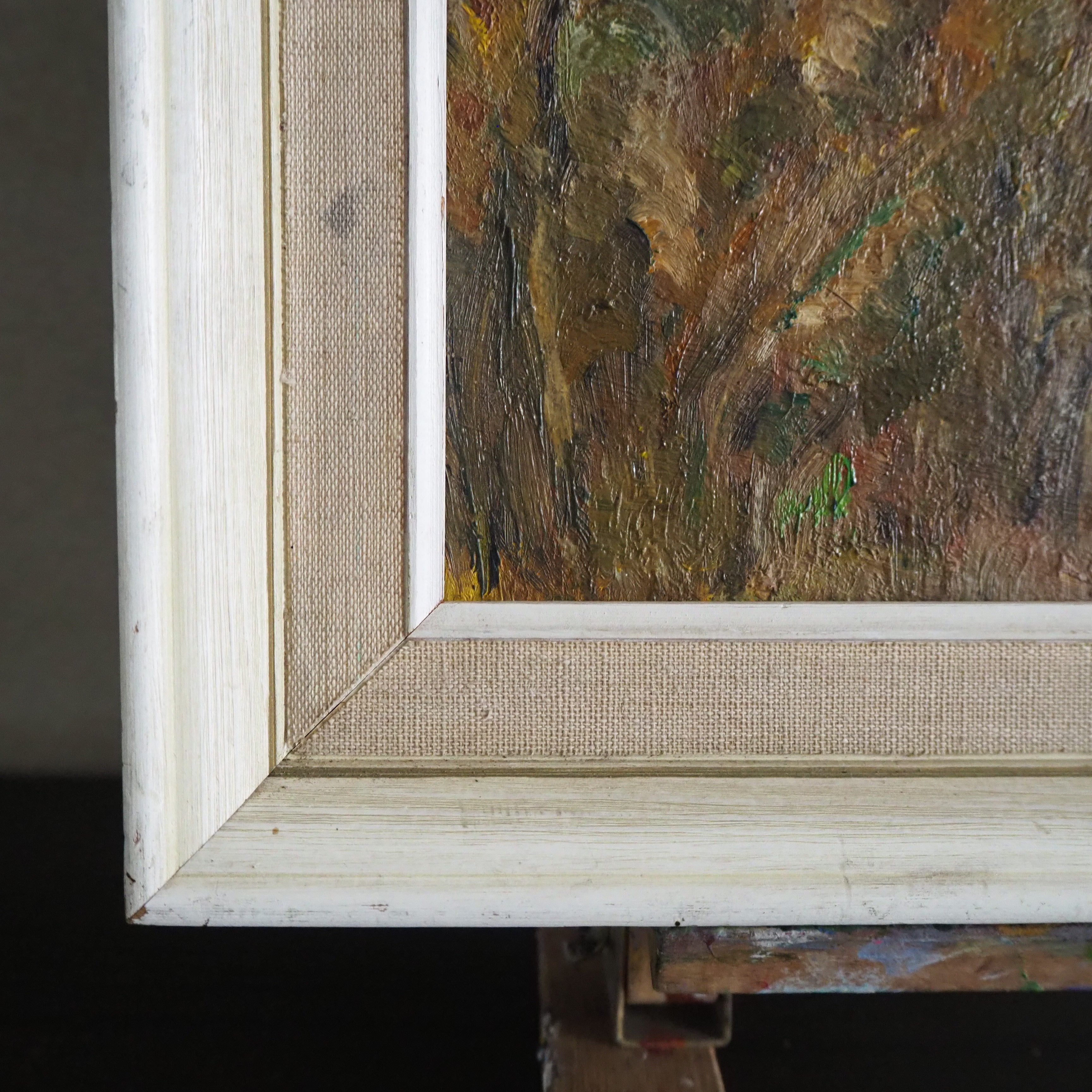 Ochre Treescape: Midcentury Oil on Board