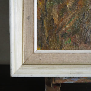 Ochre Treescape: Midcentury Oil on Board