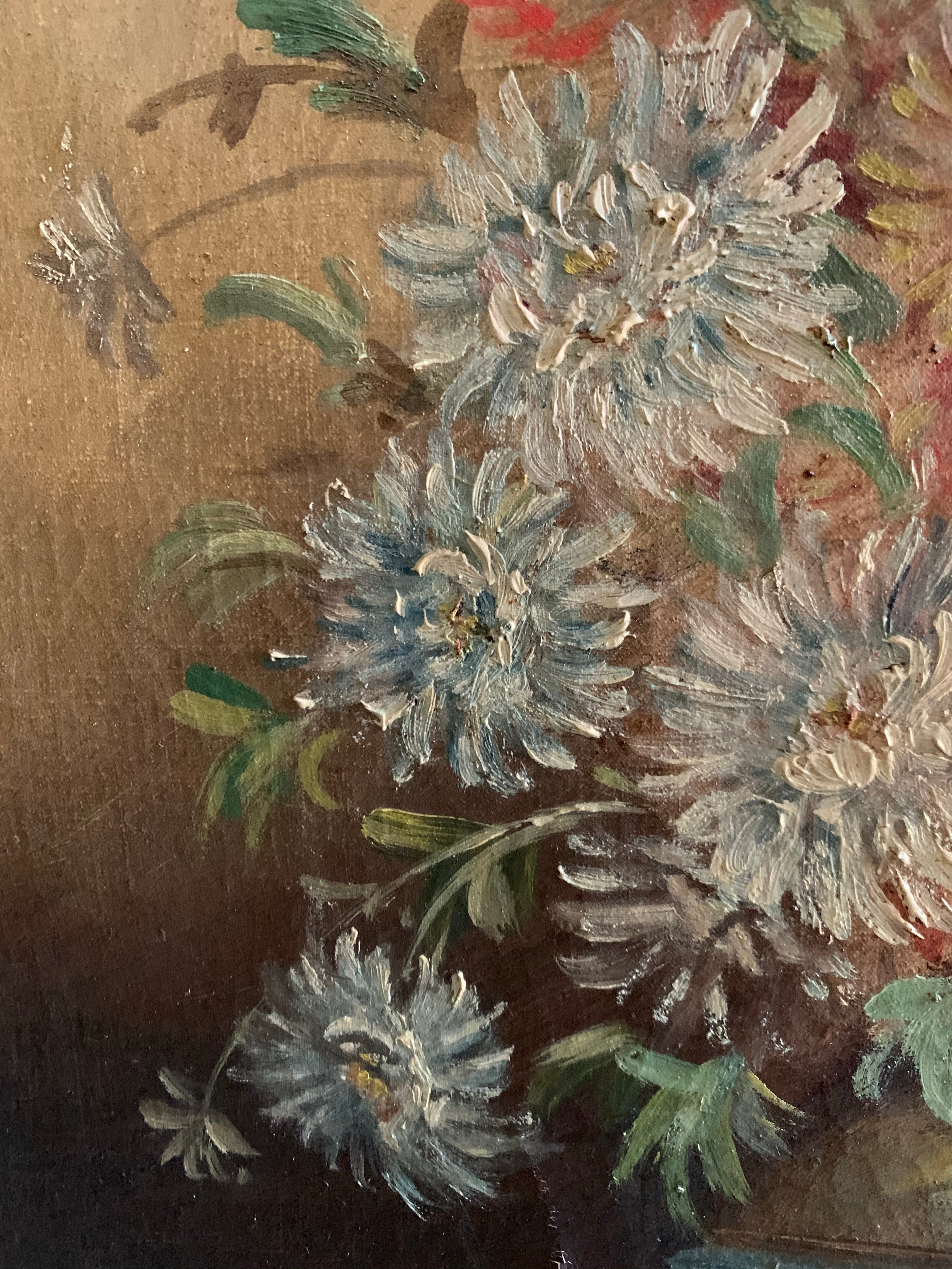 French Original Floral Oil on Canvas