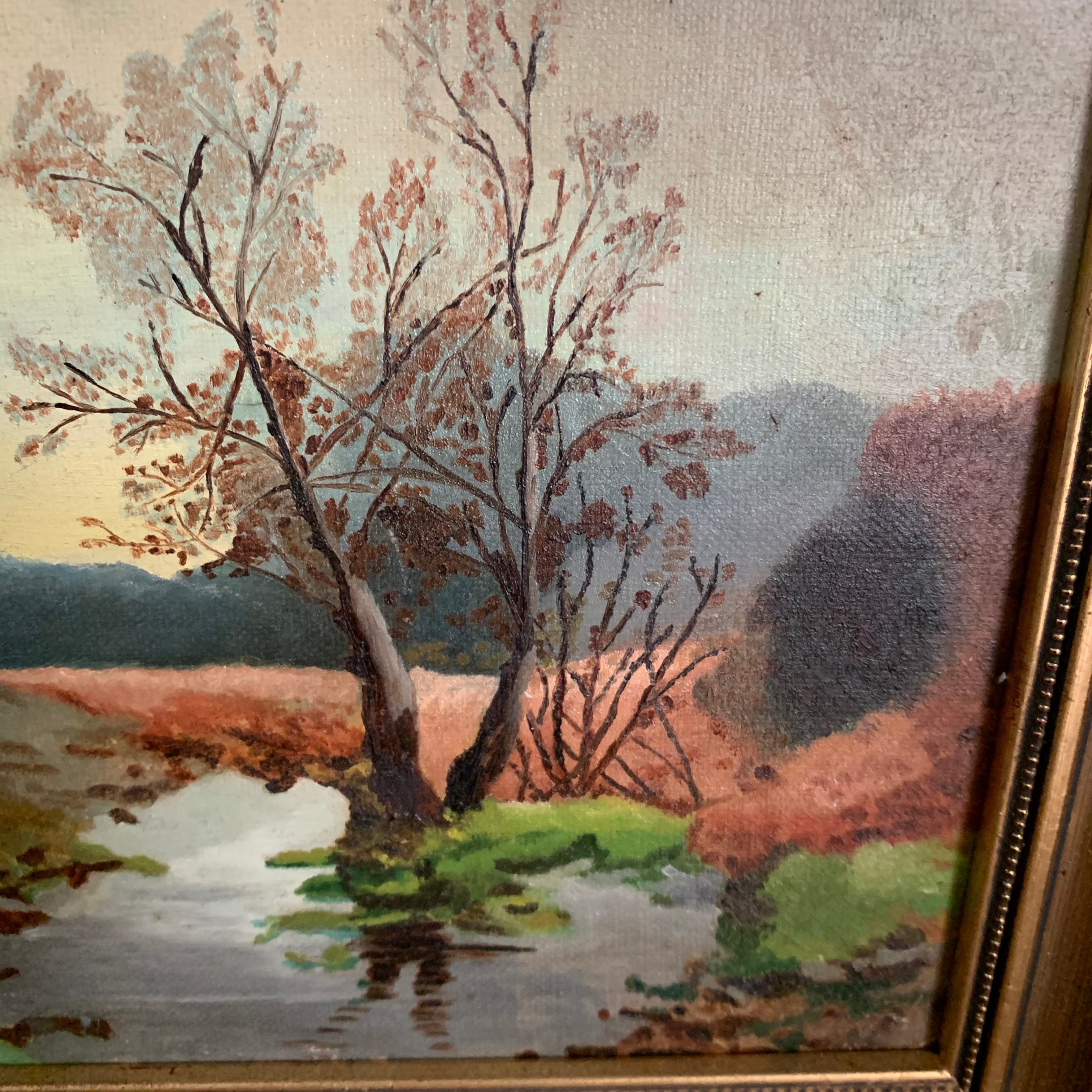 A Landscape at Dusk: Antique Oil, signed and dated 1902
