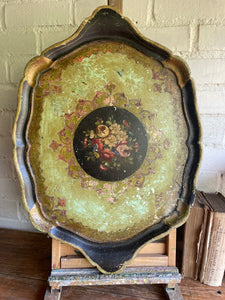 Florentine Tray with black and green florals