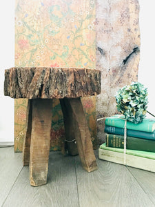 Rustic Stool/Sidetable carved from one piece of wood