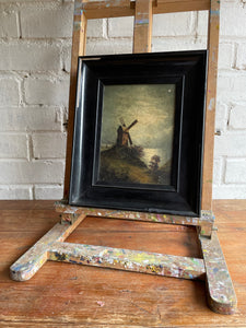 Antique Dutch Oil Painting with Windmill