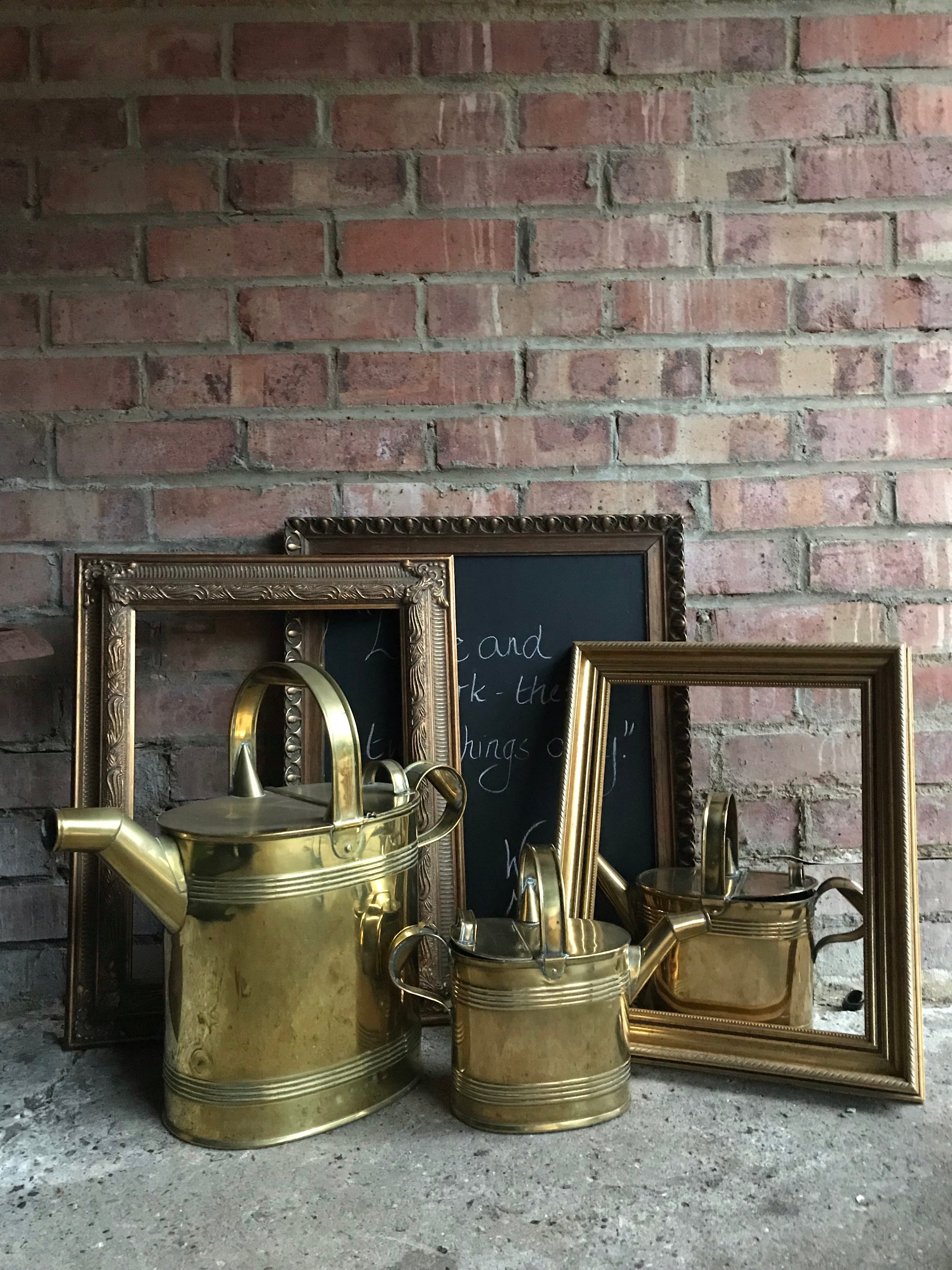 Small Antique Brass Watering Can/Hot Water Carrier