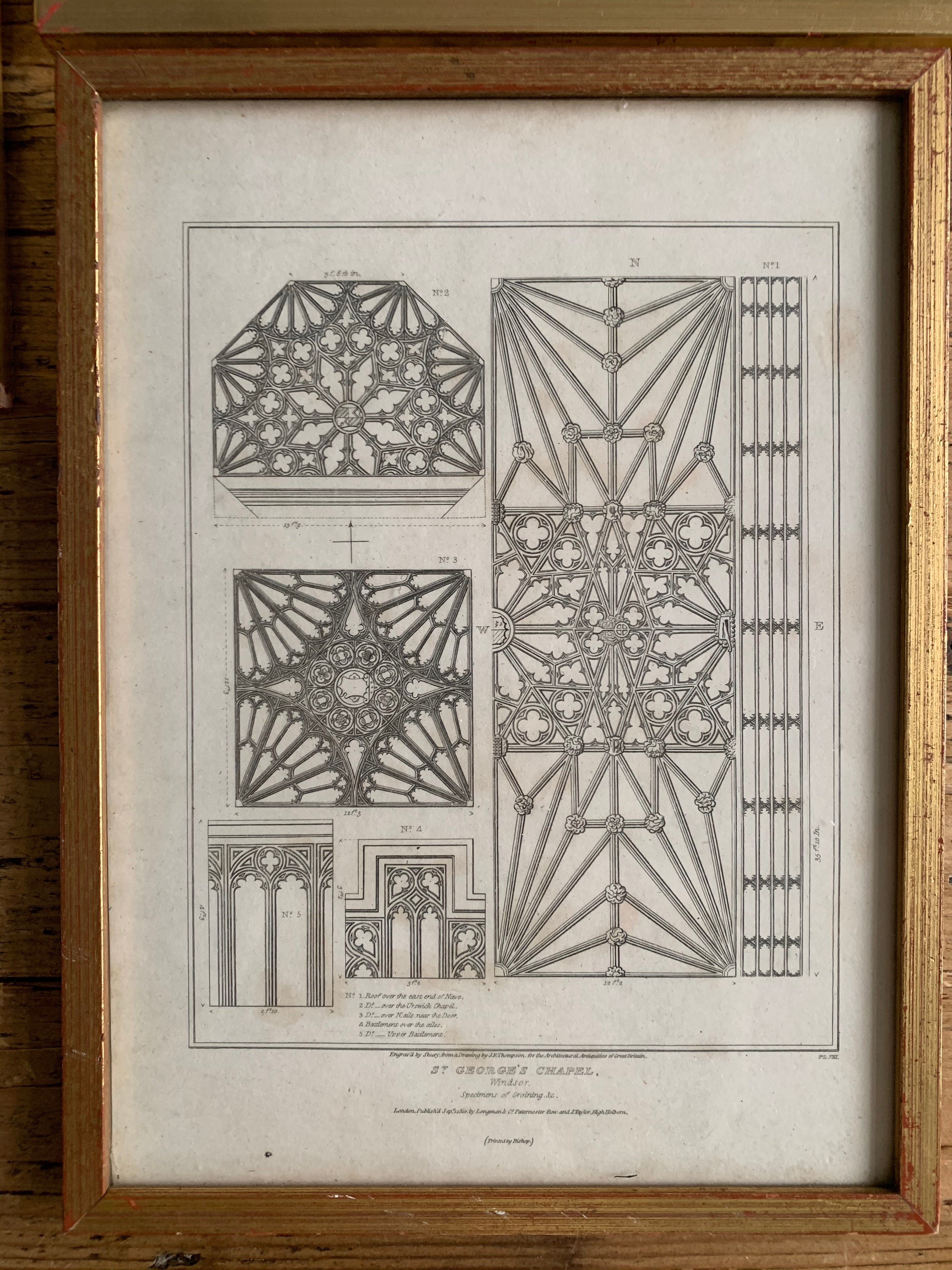 Collection of Five Antique Prints of Architectural & Ornamental Detail