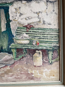 Still Life with a Bench: Beautiful Oil on Board