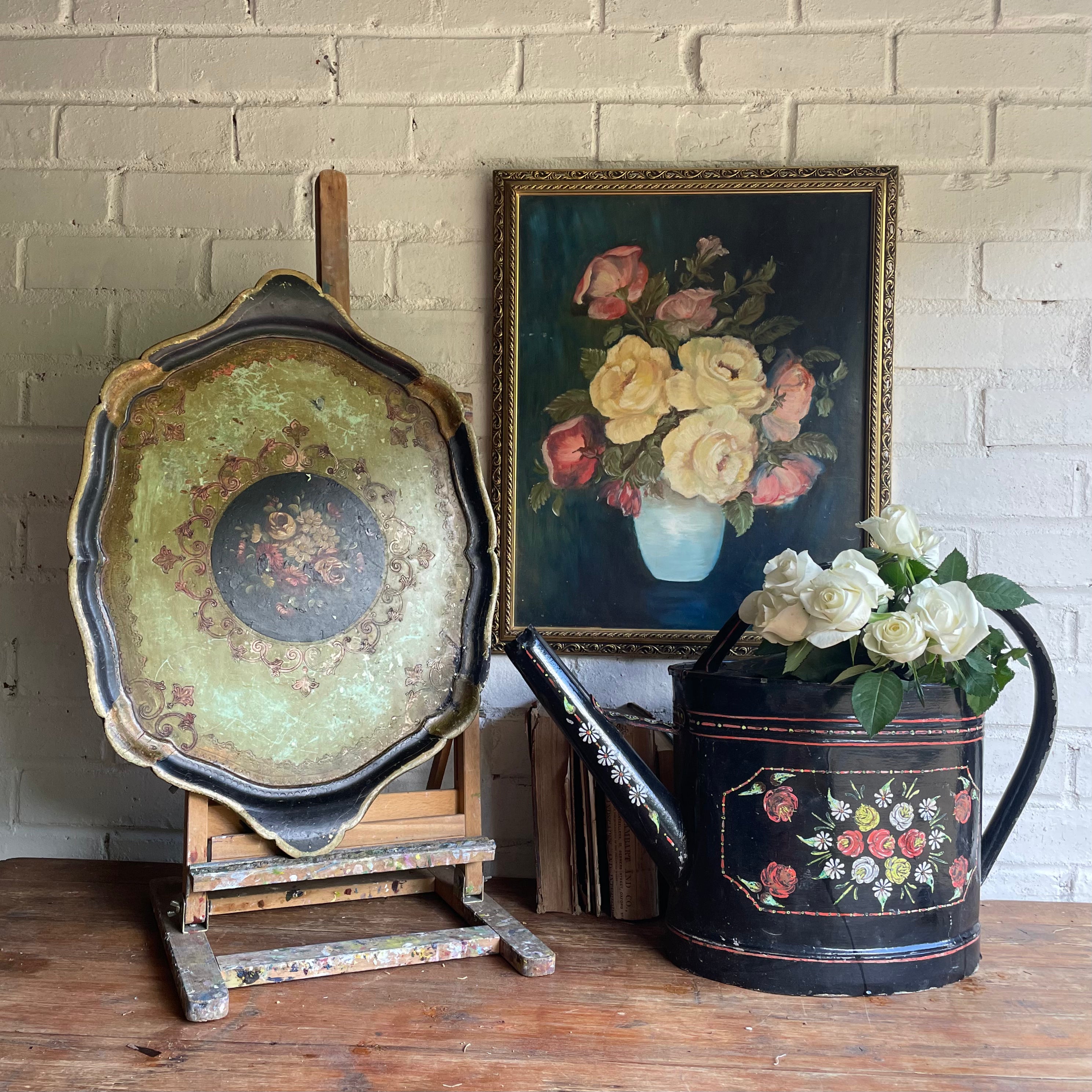 “Bargeware” Hand-Painted Metal Watering Can