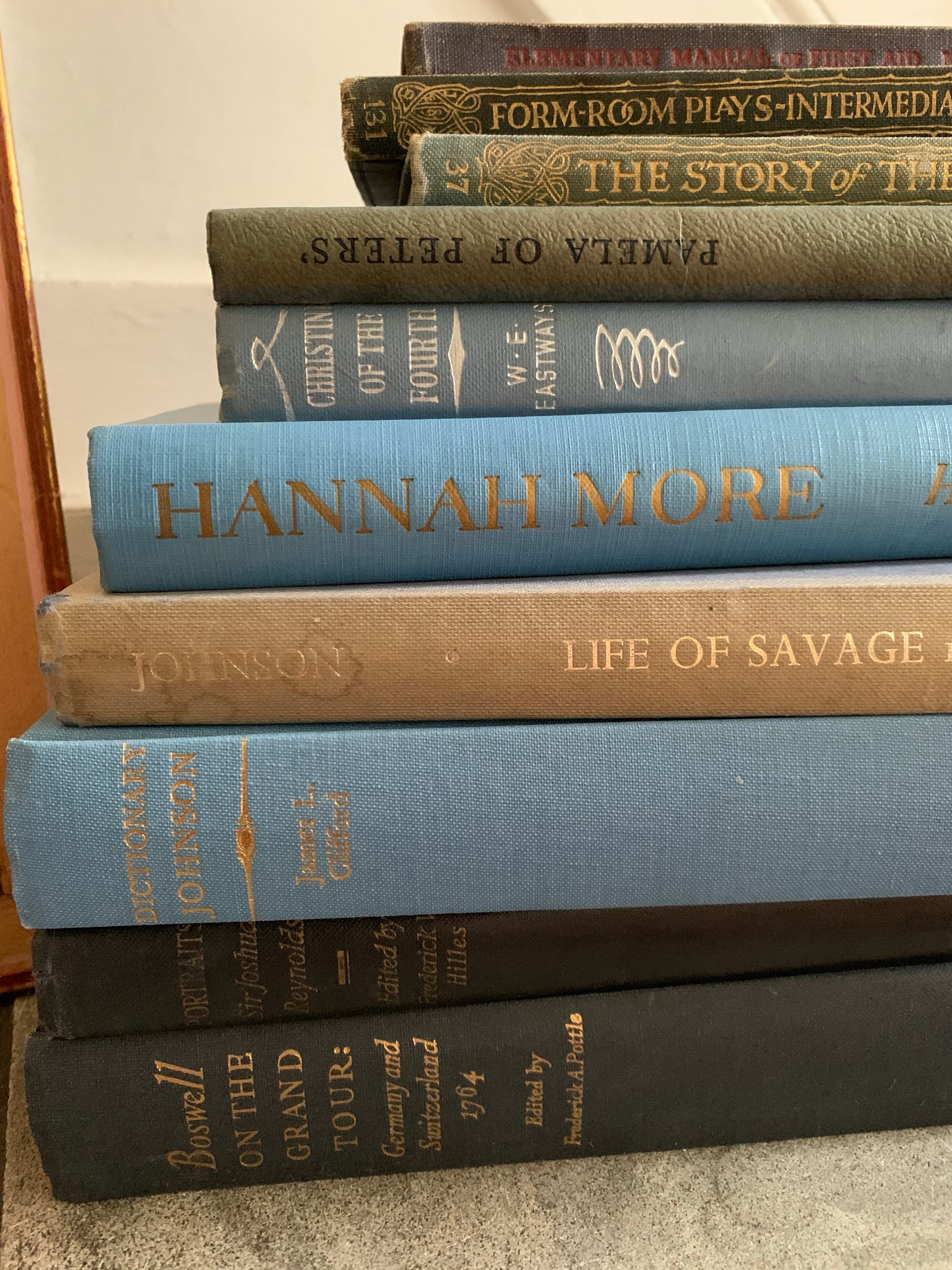 Set of 10 vintage books with blue covers