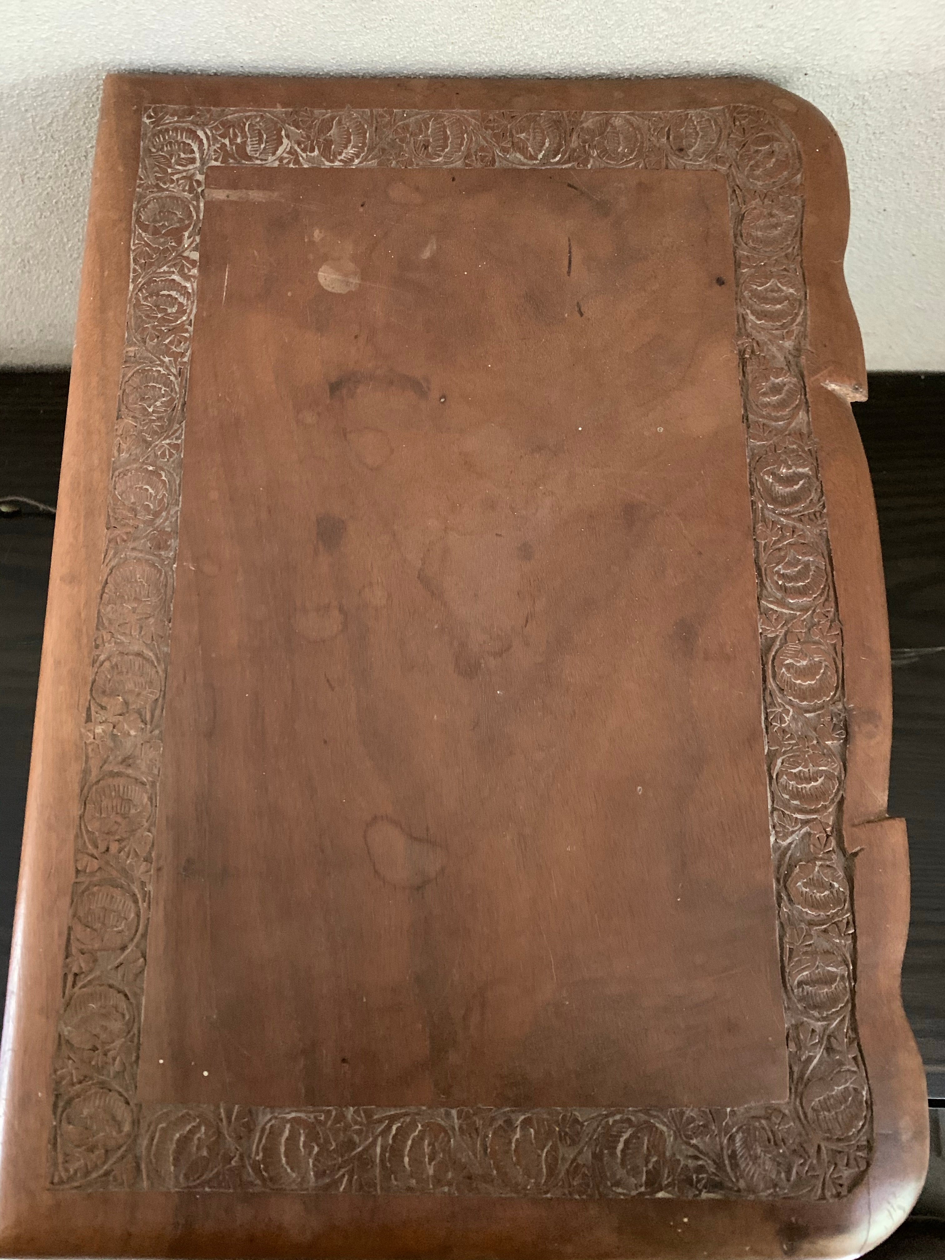 Old Carved Wooden Box with Drawers and decorative motifs
