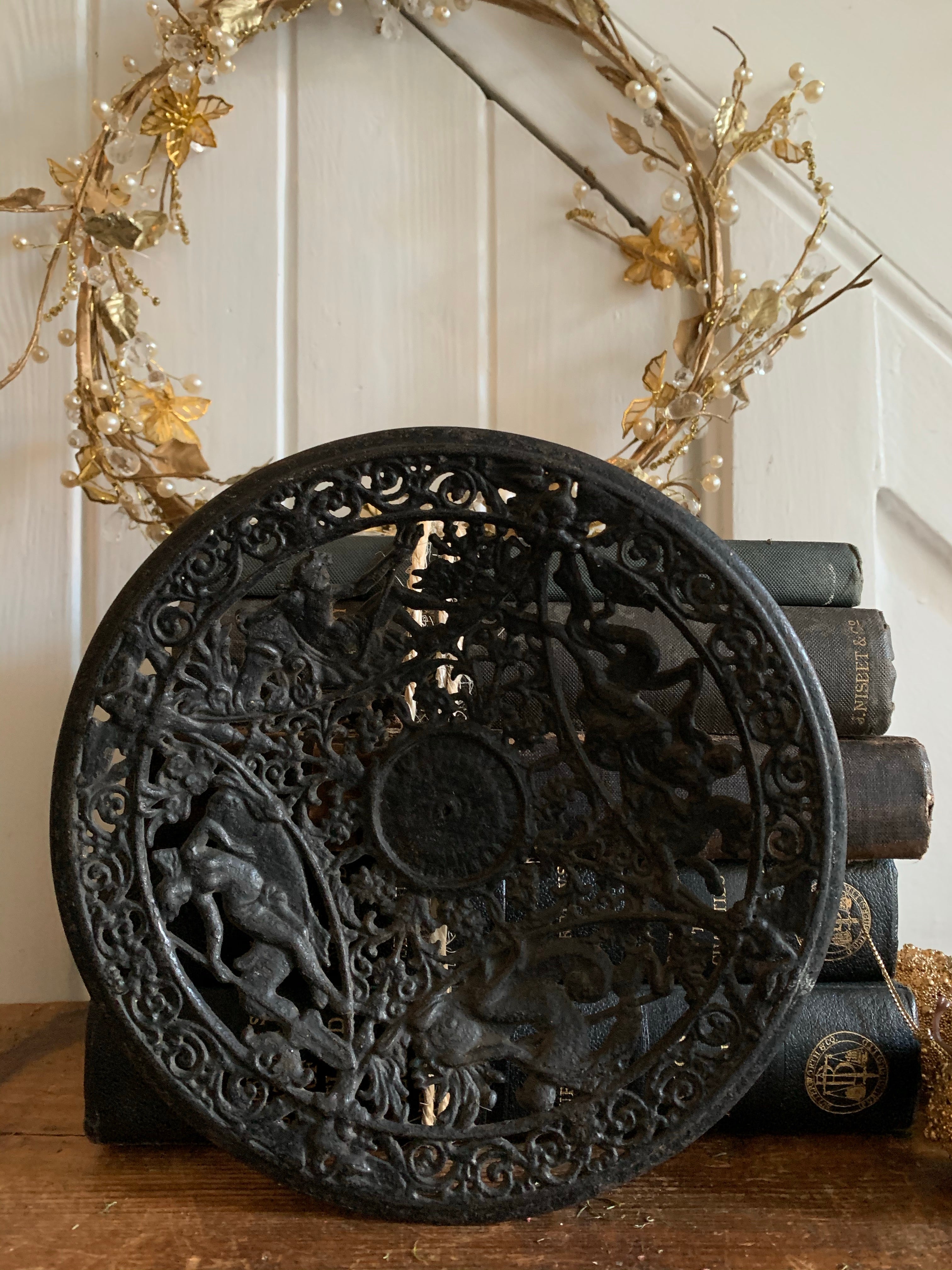 Antique Cast Iron Decorative Filigree Plate