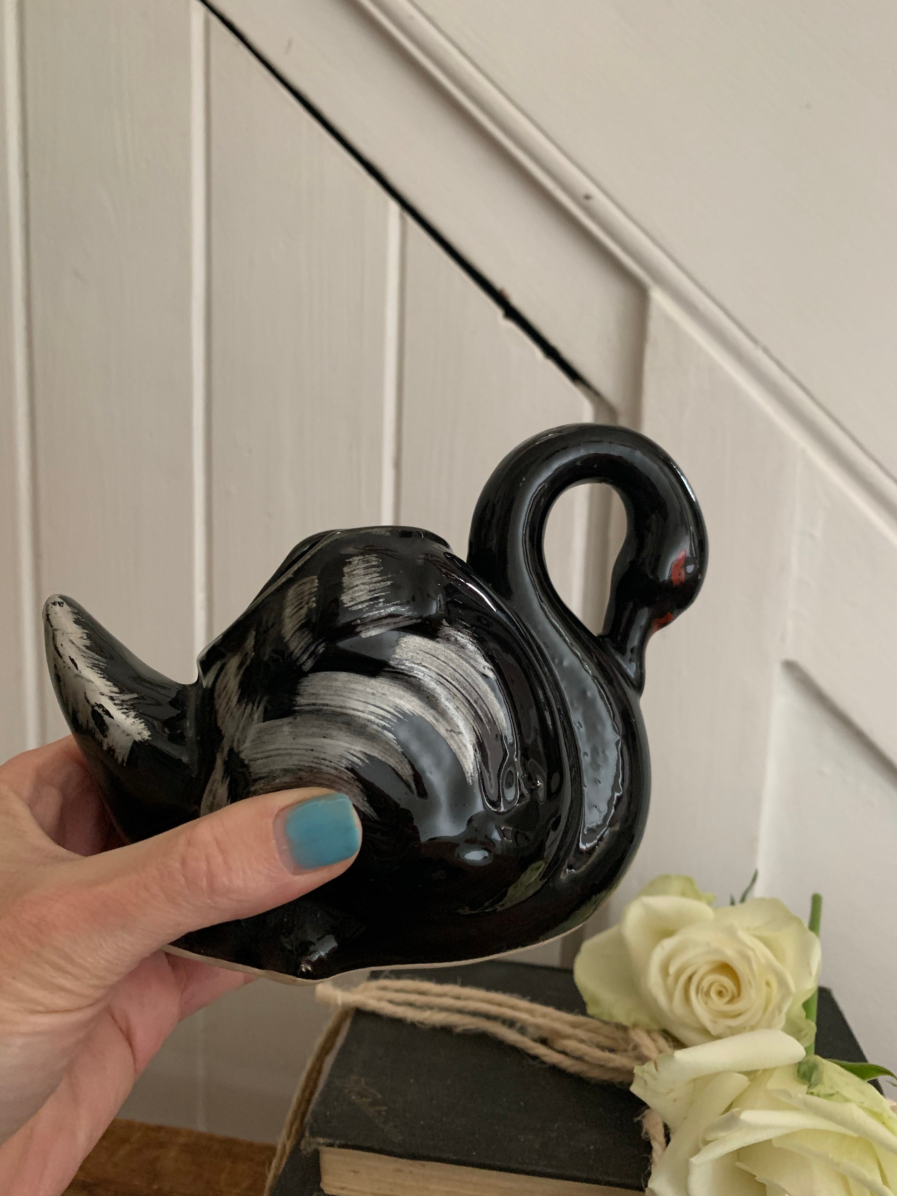 Small Black Ceramic Swan 1