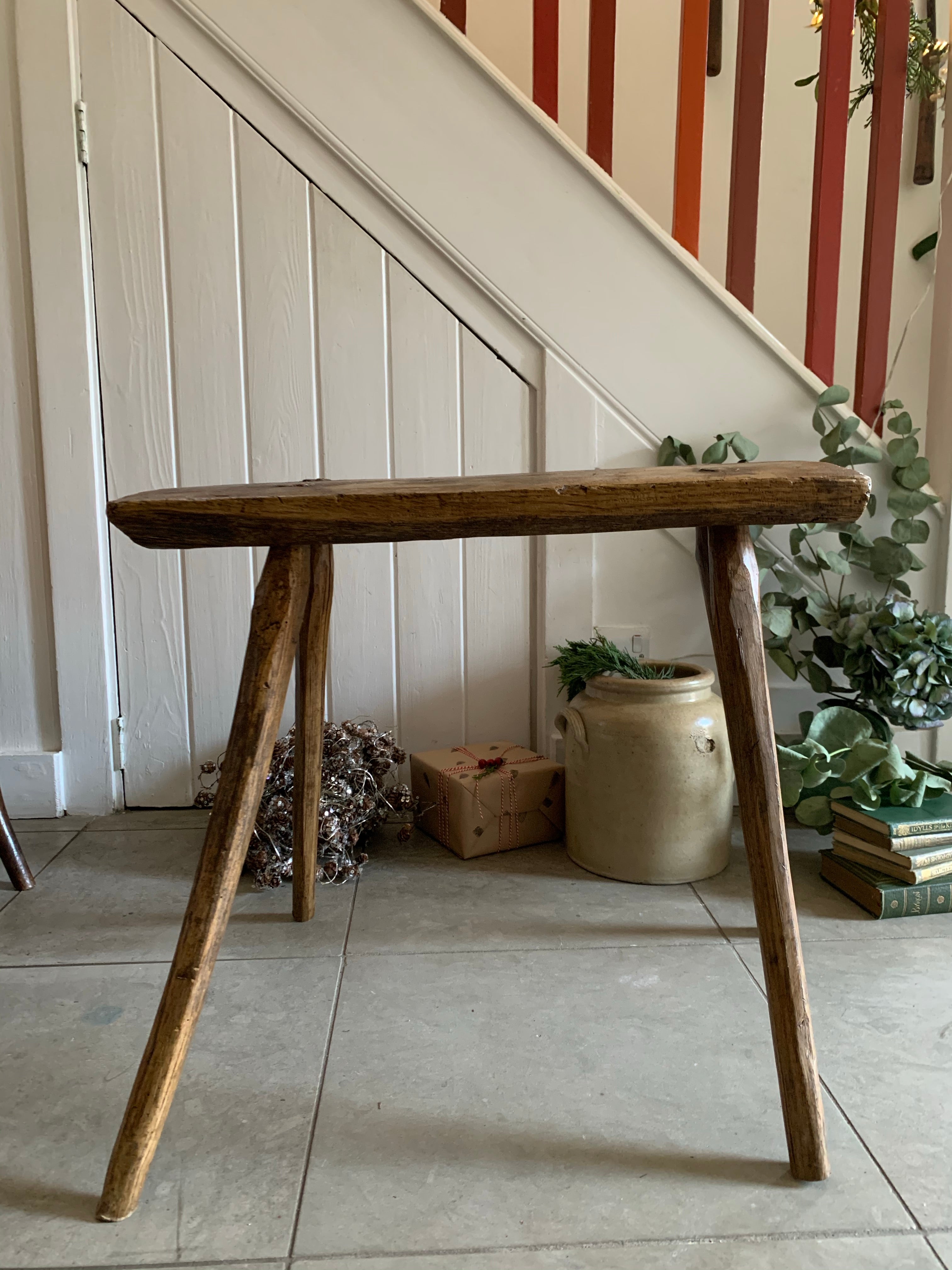 Large  Primitive Wood Stool/Sidetable