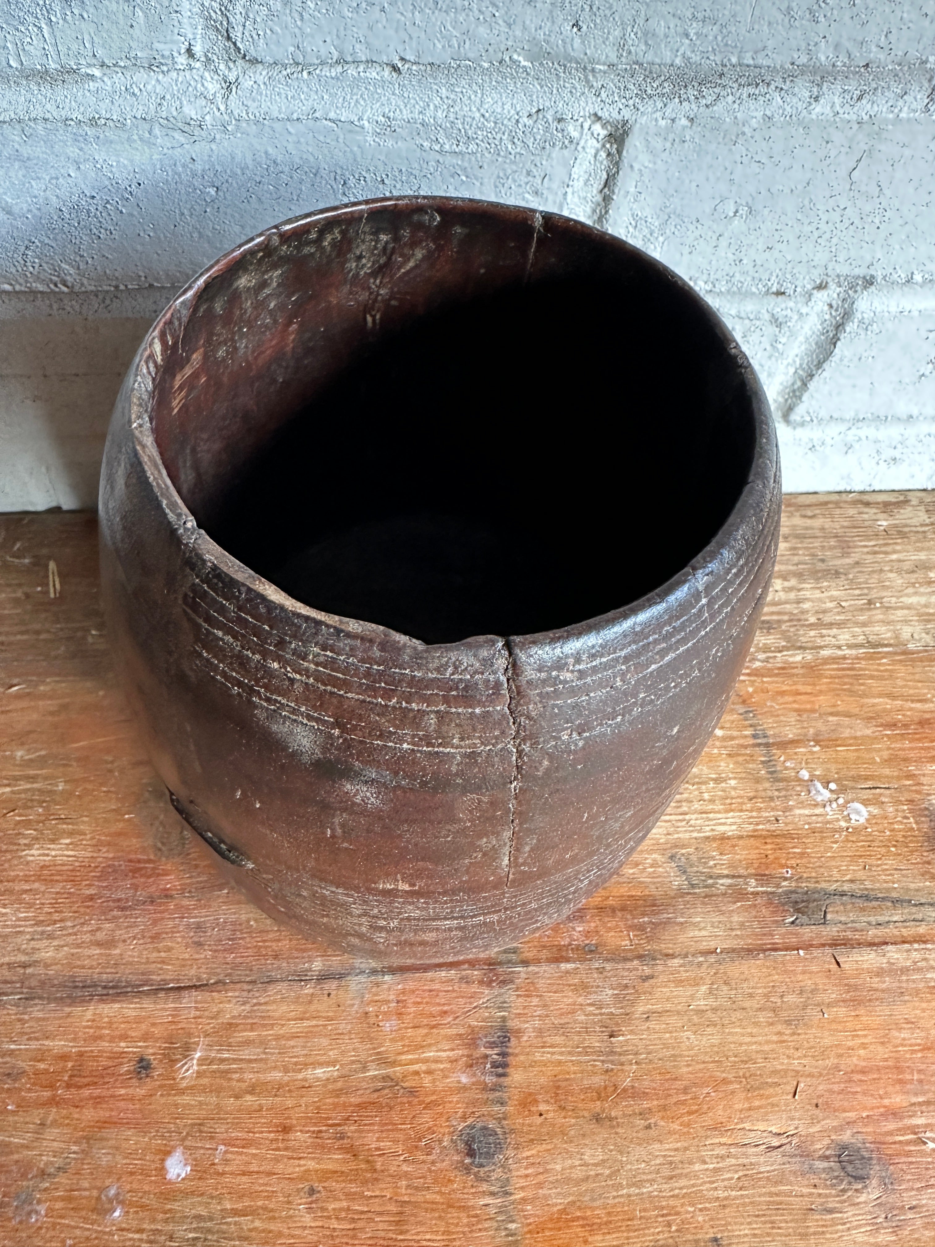 19th Century Hand-Carved Wood Grain Measure Pot